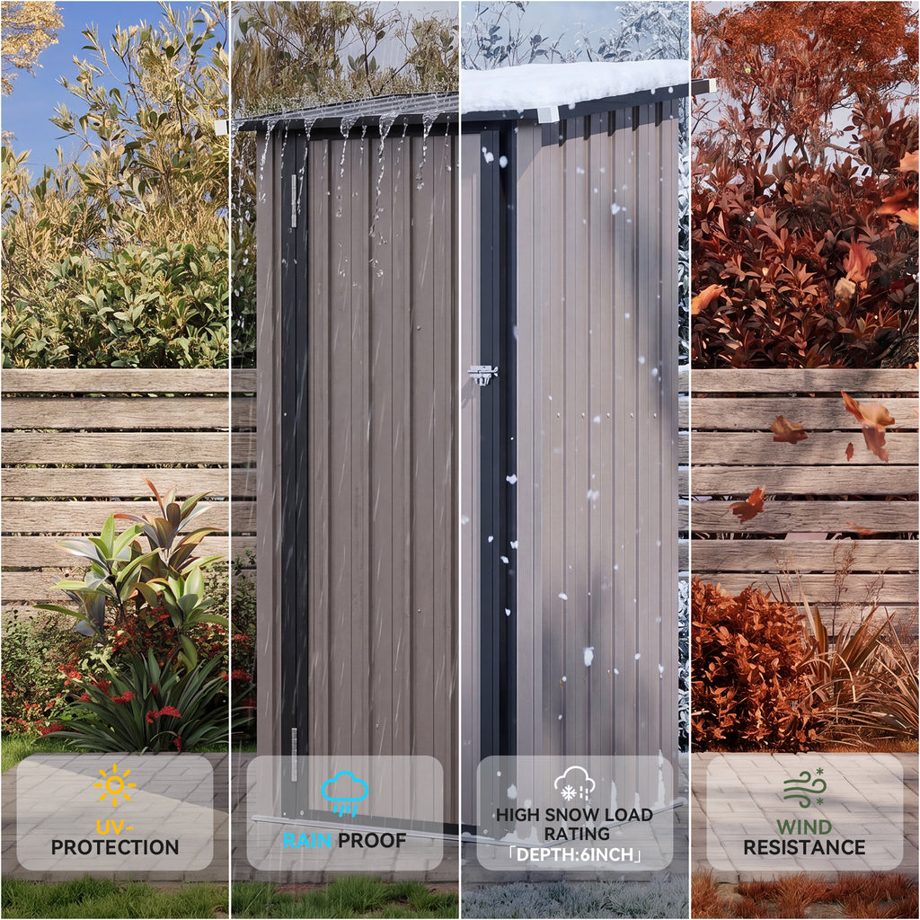 Aoxun Outdoor Storage Cabinet Shed - Vertical Cabinet with Floor, 2 Adjustable Shelves & Lockable Doors, Waterproof Small Tool Shed, for Backyard Garden Patio Lawn Indoor, Brown