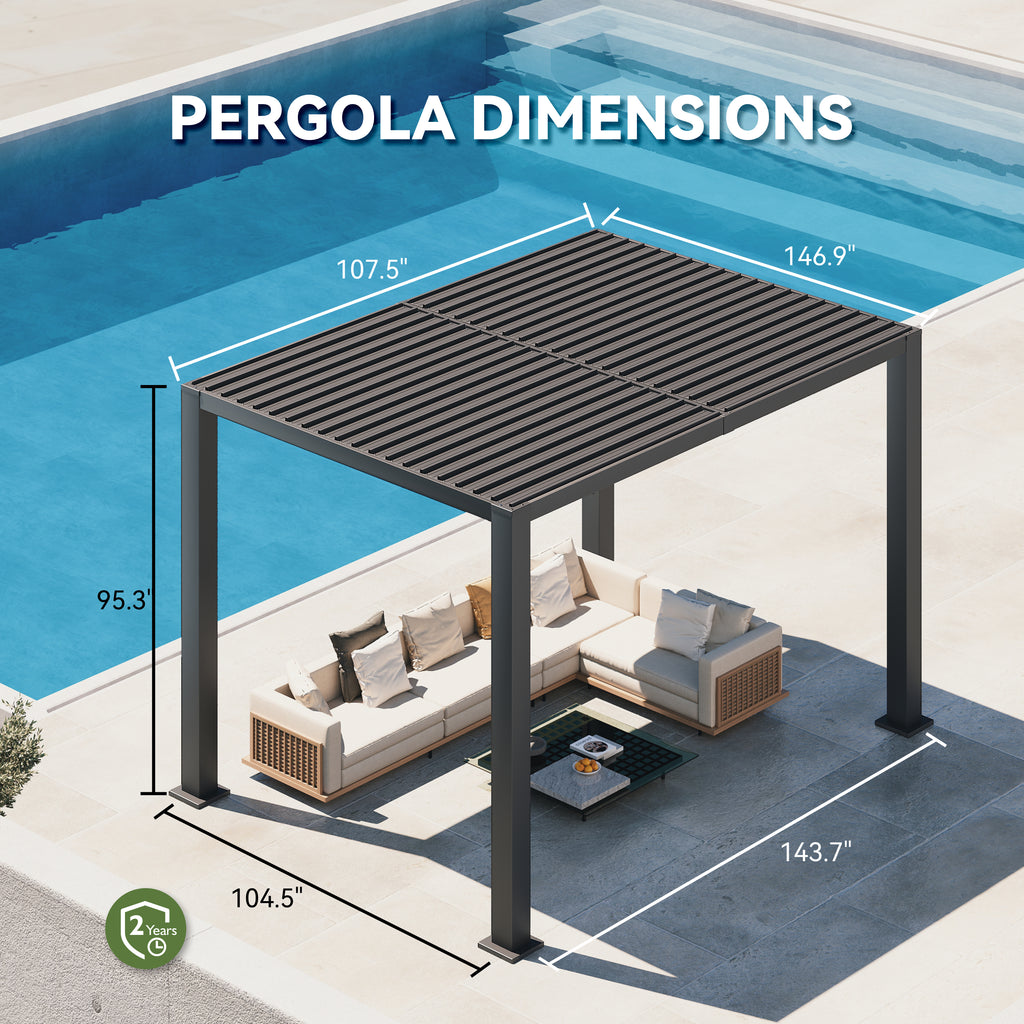 Aoxun Motorized Louvered Pergola 9'x12' with LED Lights & Power Outlet 90MPH Wind Resistance, Outdoor Pergola with 2 Independent Adjustable Roofs, Rust-Resistant Frame for Patio & Backyard