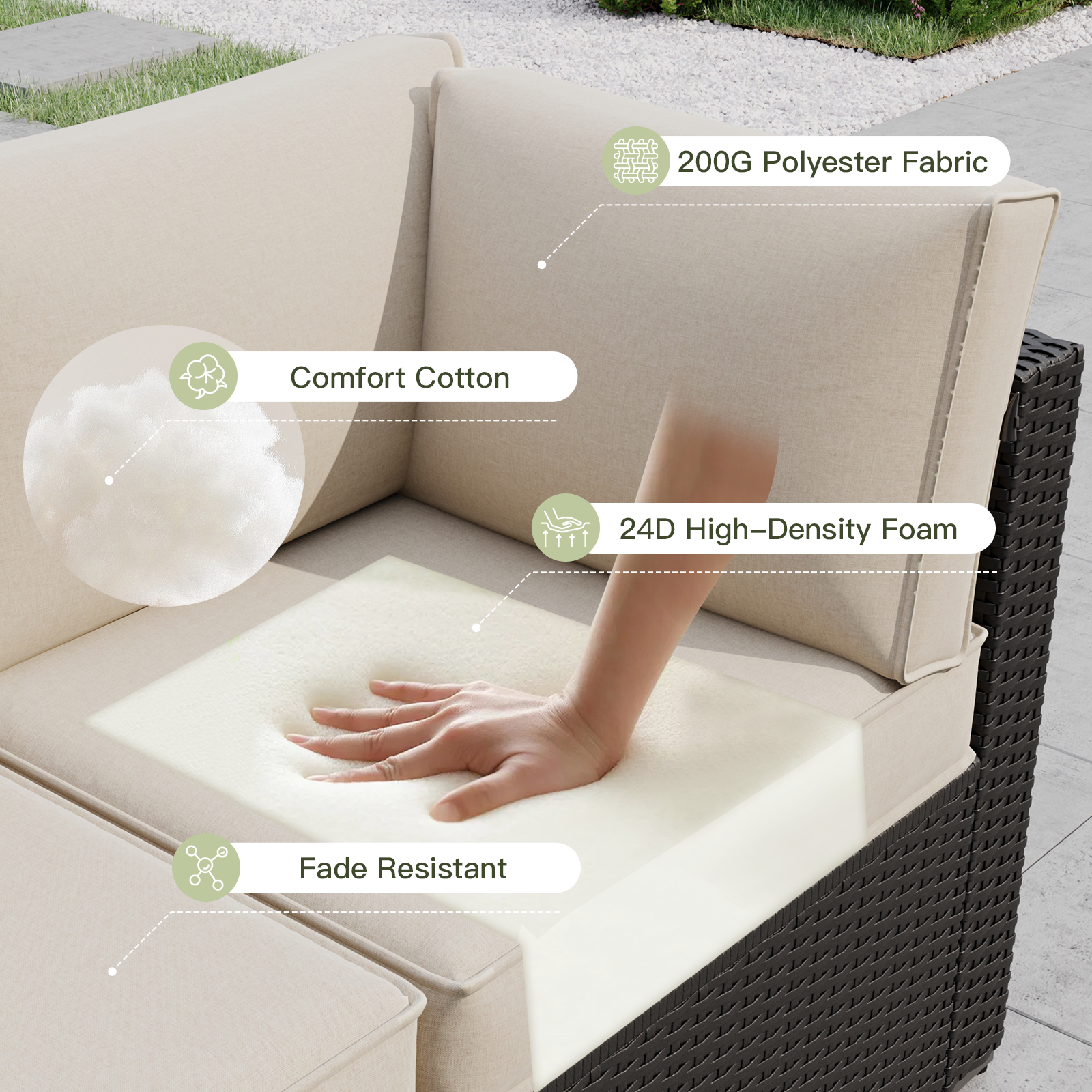 Breezestival Patio Furniture Replacement Cushions for Outdoor Furniture Set of 4, Thick Patio Sofa Cushions for Outdoor Furniture, 9-Piece Splashproof Fade Resistant Cushions for Outdoor Couch