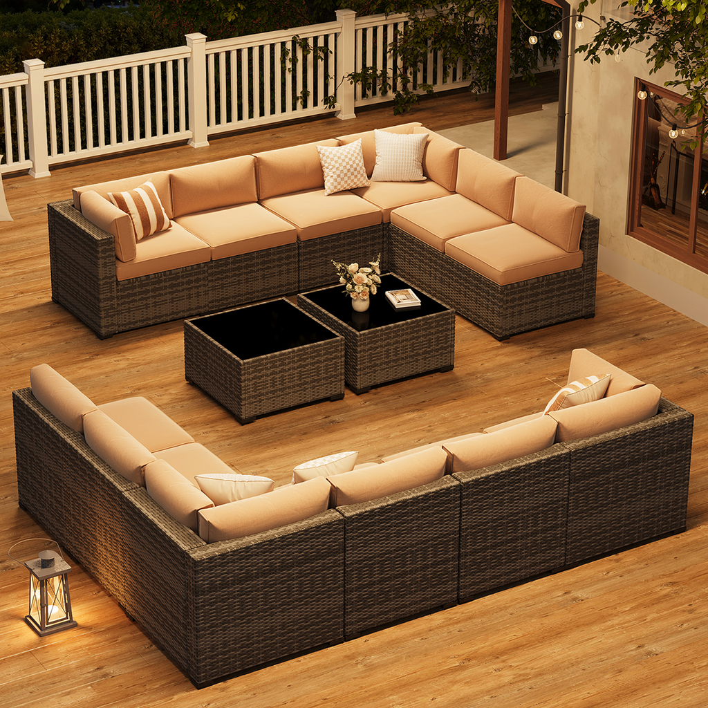 LazySunsets 7-Piece Patio Furniture Set, Wicker Rattan Outdoor Furniture with Thick Cushions, Patio Conversation Sets with Coffee Table, Outdoor Sectional Couch Sofa with Waterproof Cover