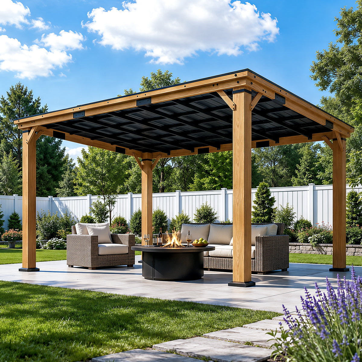 Aoxun 12' x 20' Cedar Wood Outdoor Gazebo with Galvanized Steel Slope Roof