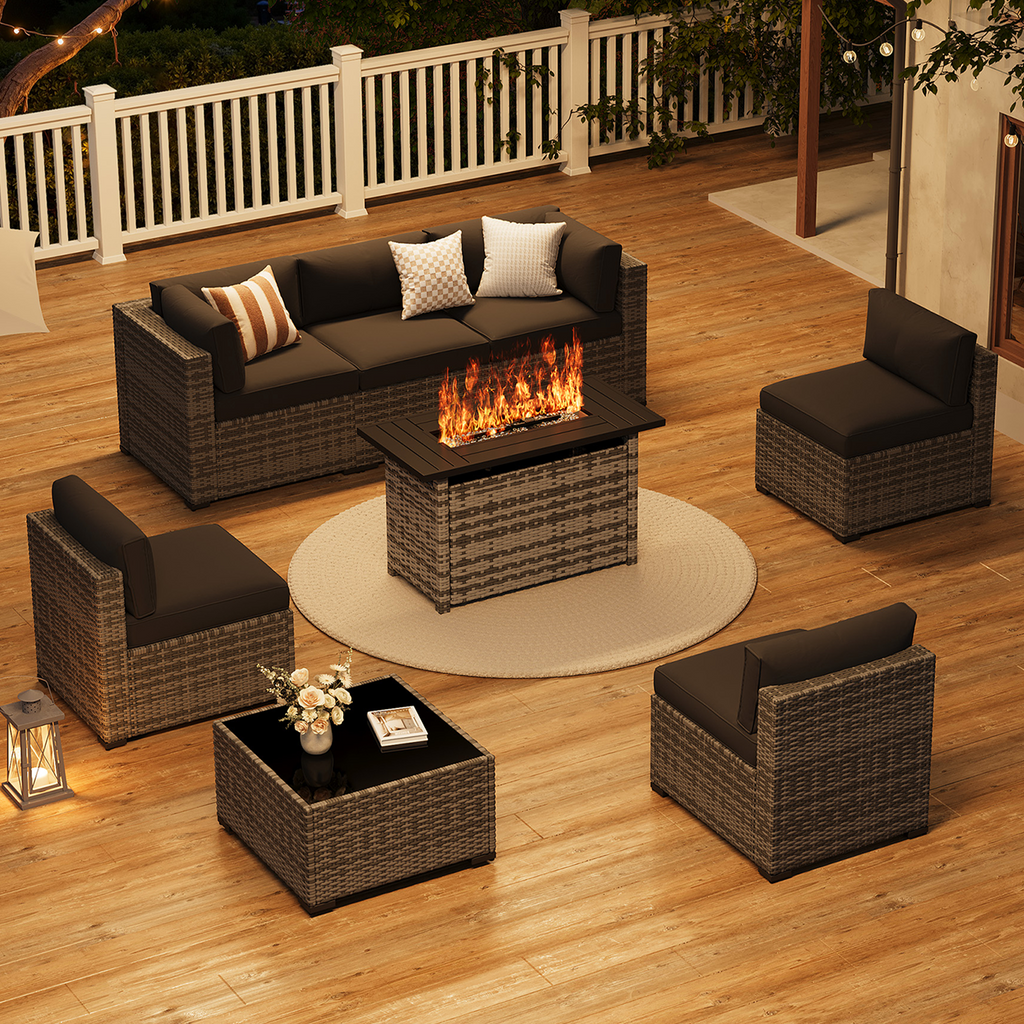 LazySunsets 7-Piece Patio Furniture Set, Wicker Rattan Outdoor Furniture with Thick Cushions, Patio Conversation Sets with Coffee Table, Outdoor Sectional Couch Sofa with Waterproof Cover