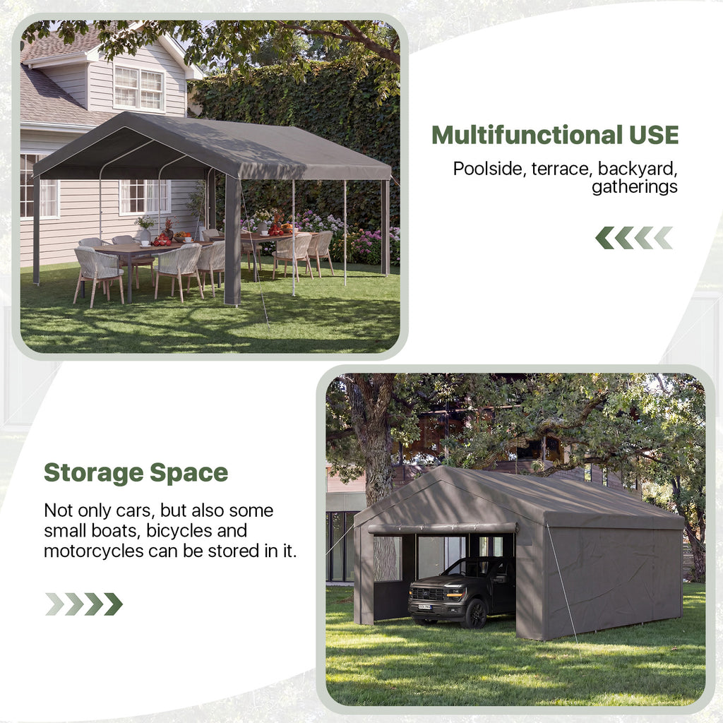 Aoxun Carport 12X20 ft Heavy Duty Carport with Roll-up Windows, Portable Garage Car Canopy with Removable Sidewalls & Doors for Car, Truck, SUV, Boat, Grey