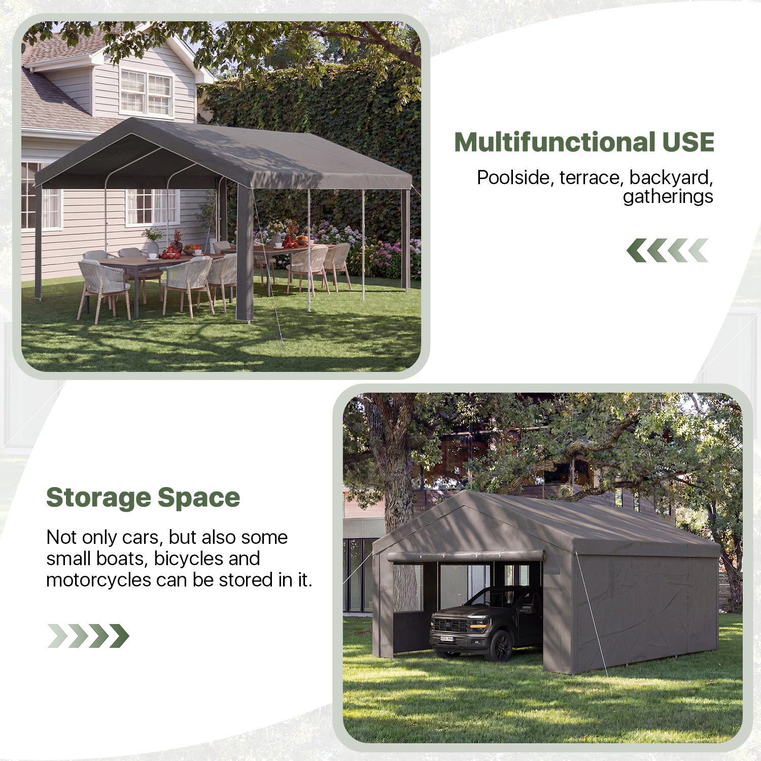 Aoxun Carport 12X20 ft Heavy Duty Carport with Roll-up Windows, Portable Garage Car Canopy with Removable Sidewalls & Doors for Car, Truck, SUV, Boat, Grey