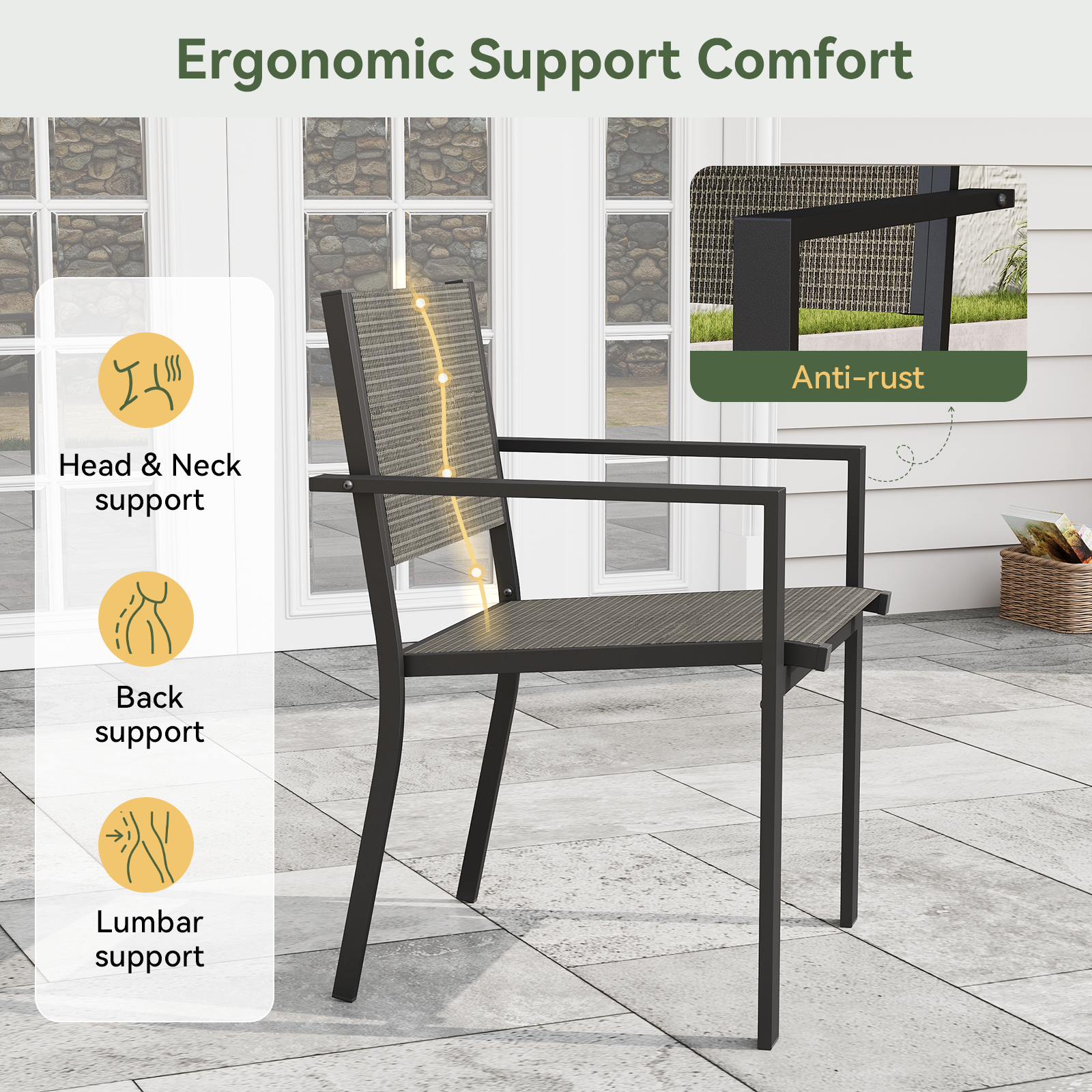 Aoxun 7-Piece Patio Table and Chairs Set for 6, All Weather Outdoor Dining Set with 6 Textilene Chairs and 1 Rectangular Metal Table, Patio Dining Sets for Backyard, Garden and Poolside