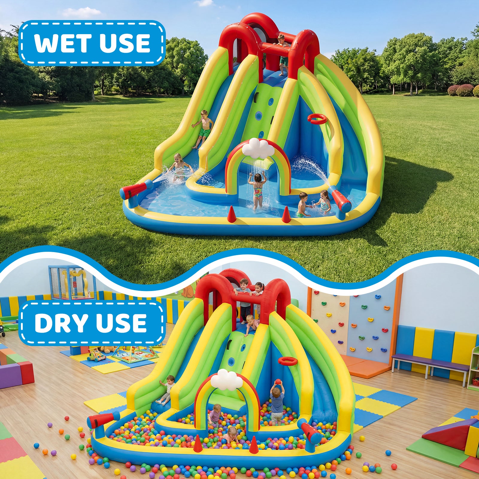 Inflatable Water Slide for Kids Backyard with 450W Blower, Jumping Castle with Water Slide, Water Park Bounce House for Indoor and Outdoor Activities