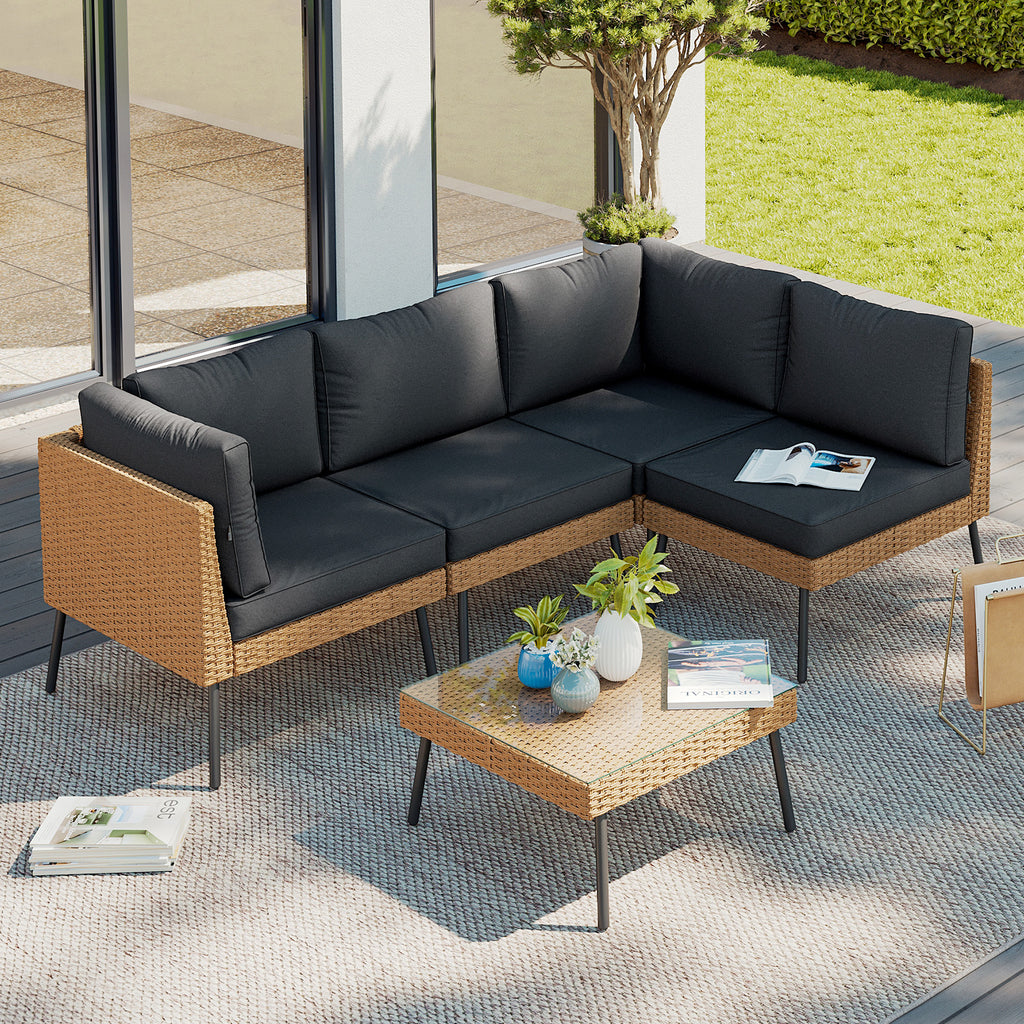 Aoxun 8 Piece Patio Furniture Set, 8 Seats Outdoor Sectional Sofas with Thick Cushion, Wicker Outdoor Patio Furniture Set with Ottomans for Party, Garden, Backyard