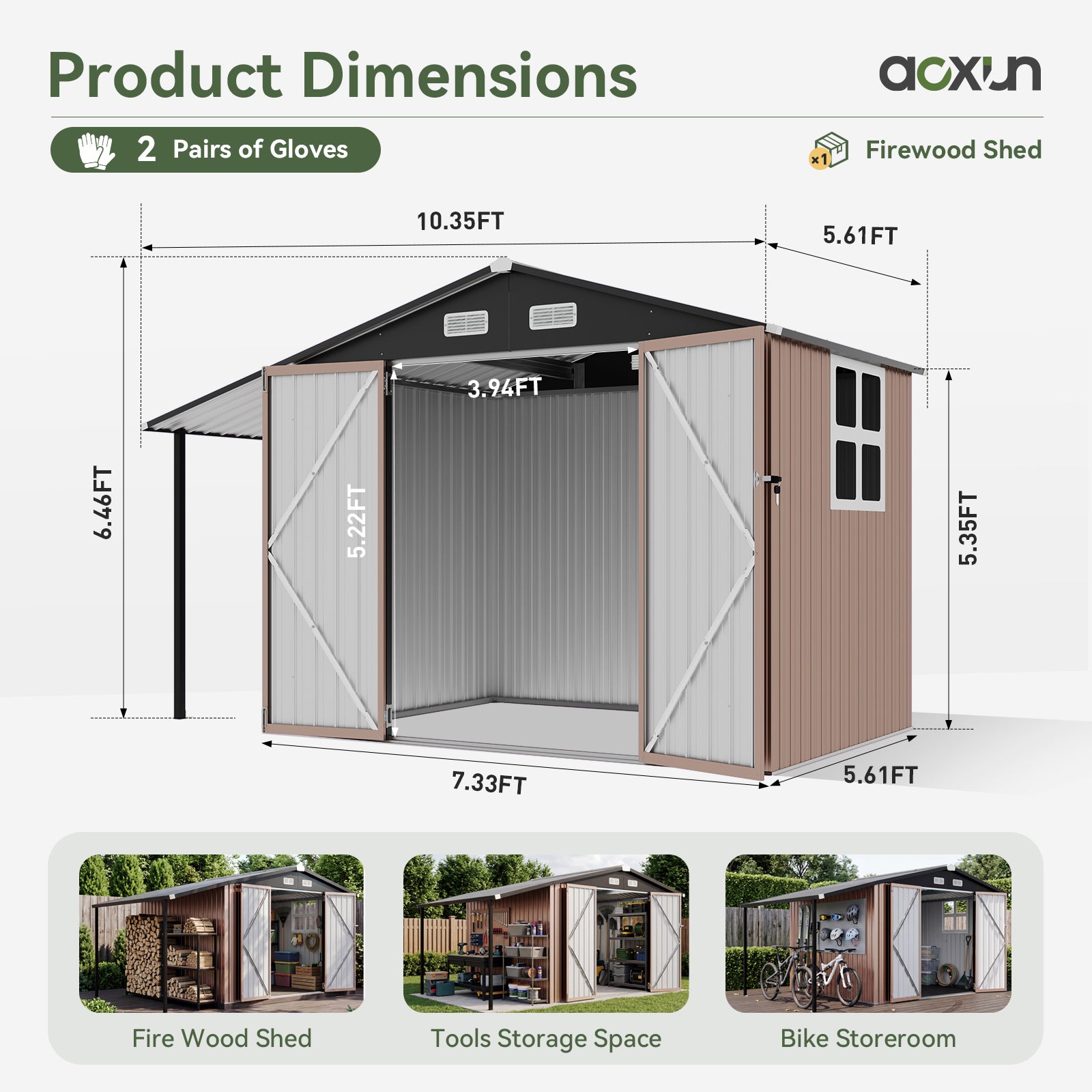 Aoxun  6x10 FT Outdoor Storage Shed Metal Lean to Sheds with Gazebo,Open Firewood Storage,Garden Shed with Lockable Doors,Sloped Roof,Windows, 2 in 1 Large Tool Shed for Patio, Backyard, Lawn