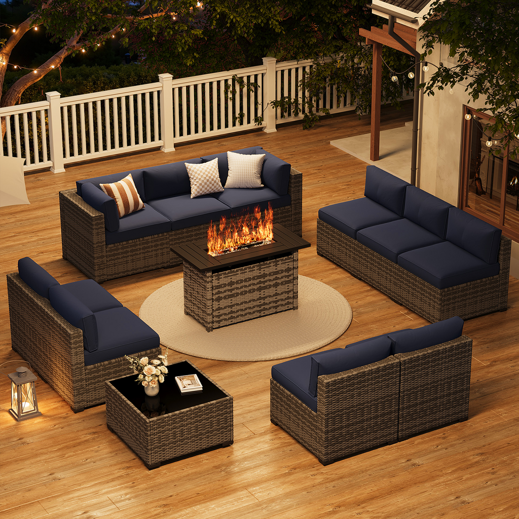 LazySunsets 7-Piece Patio Furniture Set, Wicker Rattan Outdoor Furniture with Thick Cushions, Patio Conversation Sets with Coffee Table, Outdoor Sectional Couch Sofa with Waterproof Cover