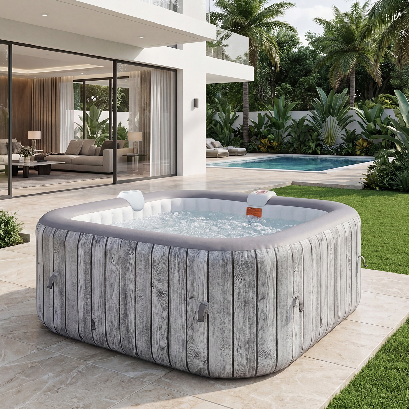 SunSwell Inflatable Hot Tub 4-6 Person, Portable Outdoor Spa with 130 Air Jets, Heater Pump and Filter System, Blow Up PVC Hot Tub for Backyard, Patio
