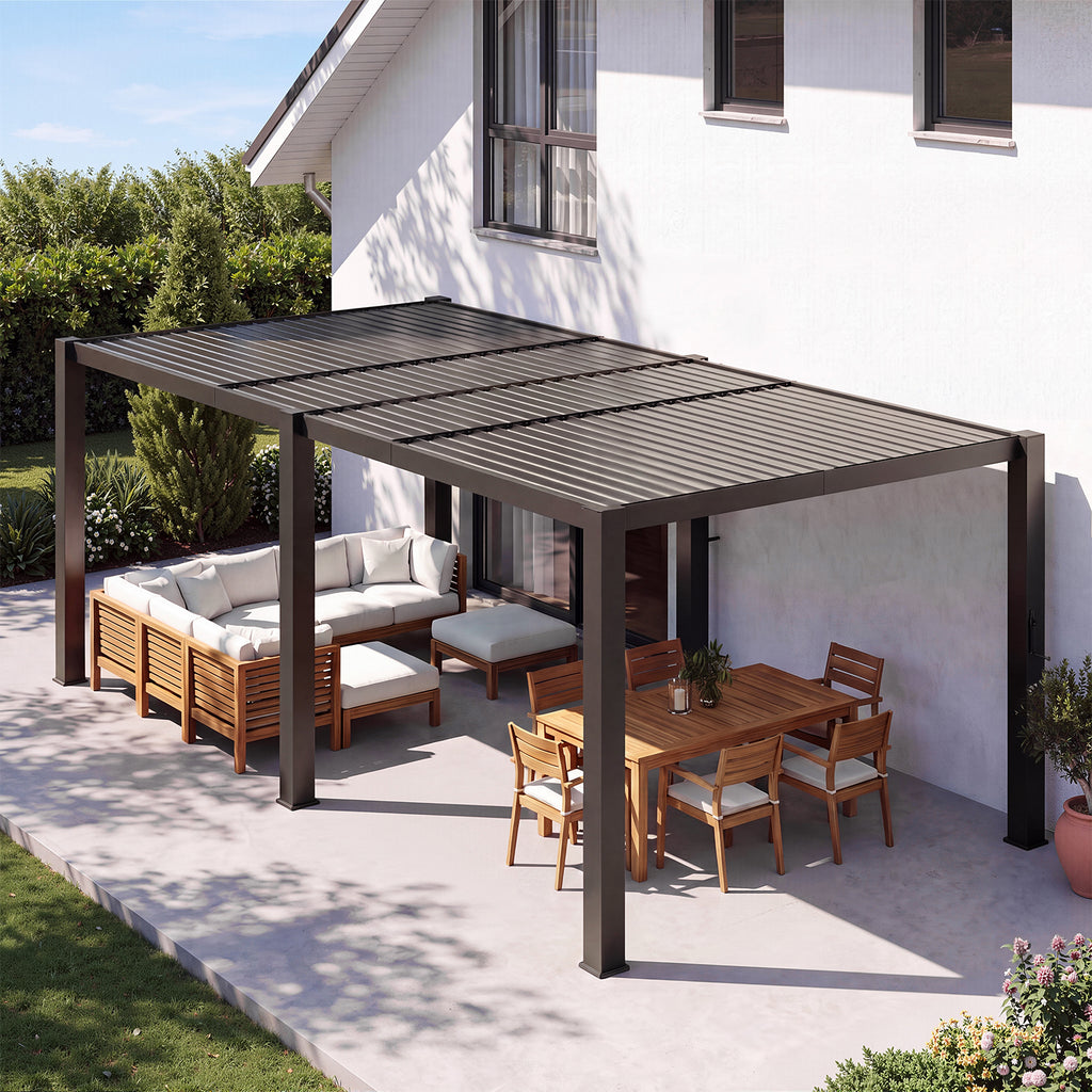 Aoxun Louvered Pergola 10x20, 3.8" x 3.8" Thickened Posts, Power Outlet With Adjustable Roofs, Built-in Drainage System and Patented Easy-Assembly Design for Patios, Backyards and Gardens, Gray
