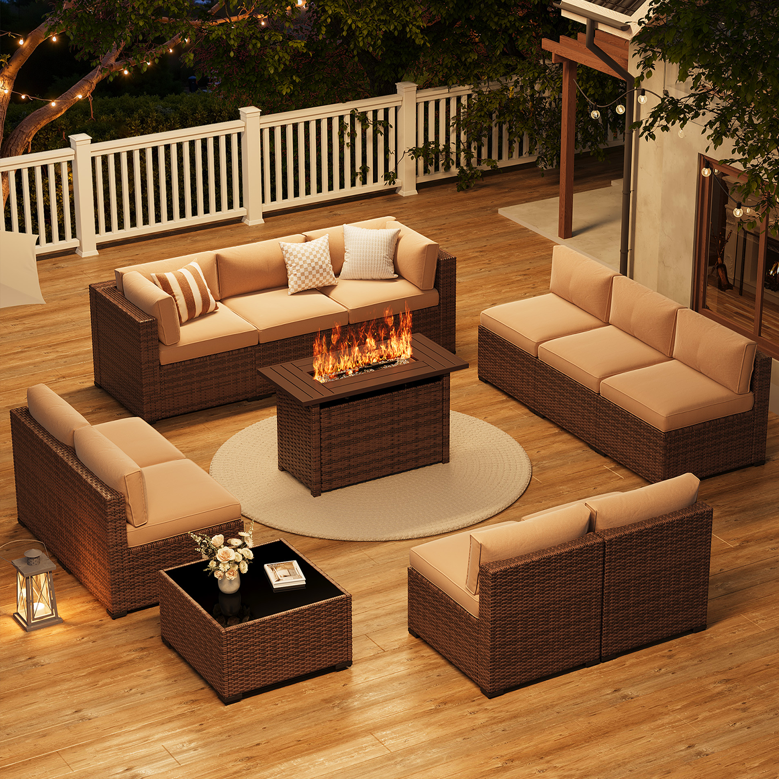 LazySunsets 7-Piece Patio Furniture Set, Wicker Rattan Outdoor Furniture with Thick Cushions, Patio Conversation Sets with Coffee Table, Outdoor Sectional Couch Sofa with Waterproof Cover
