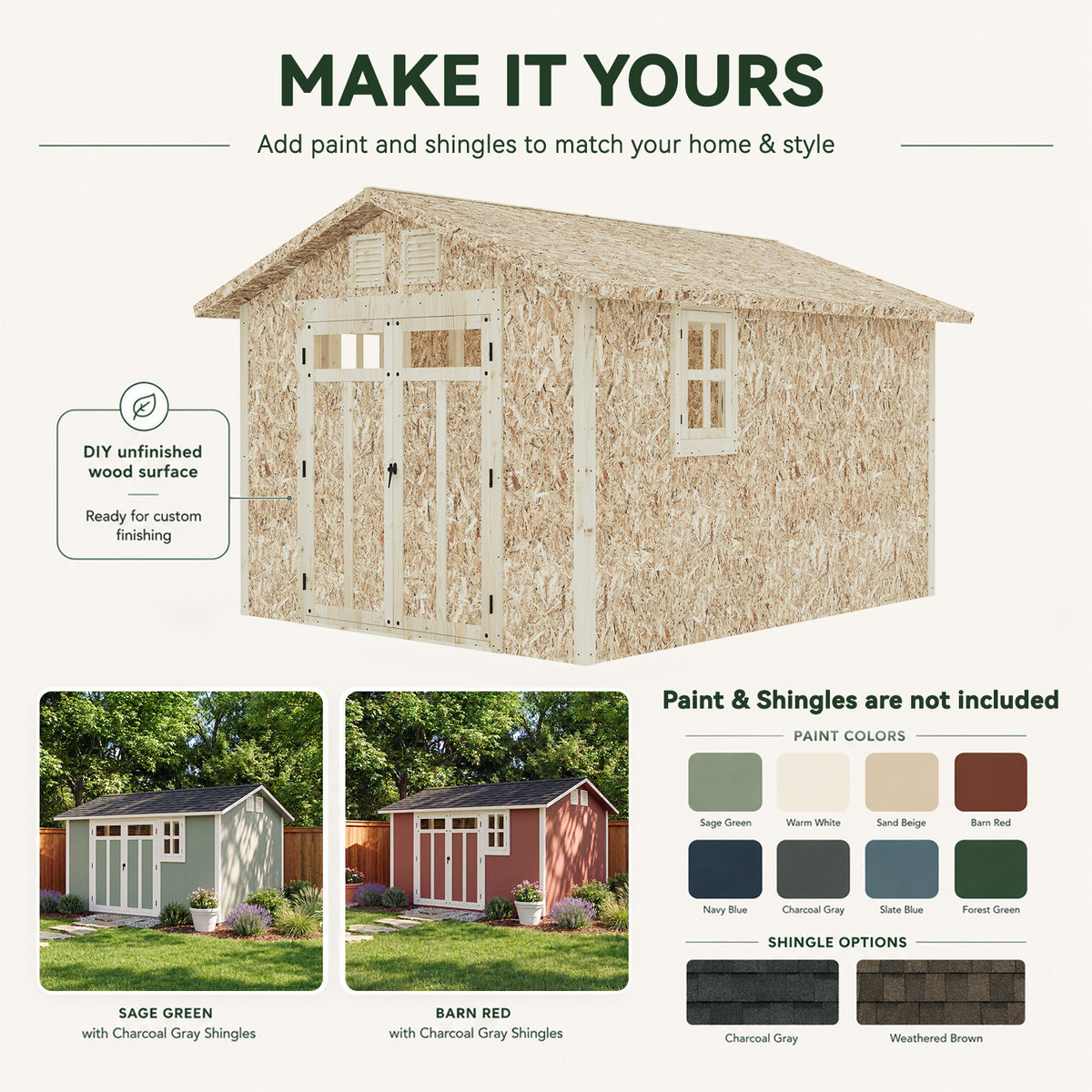 Aoxun 10x12FT Wooden Storage Shed, Premium Cedar Wood Frame