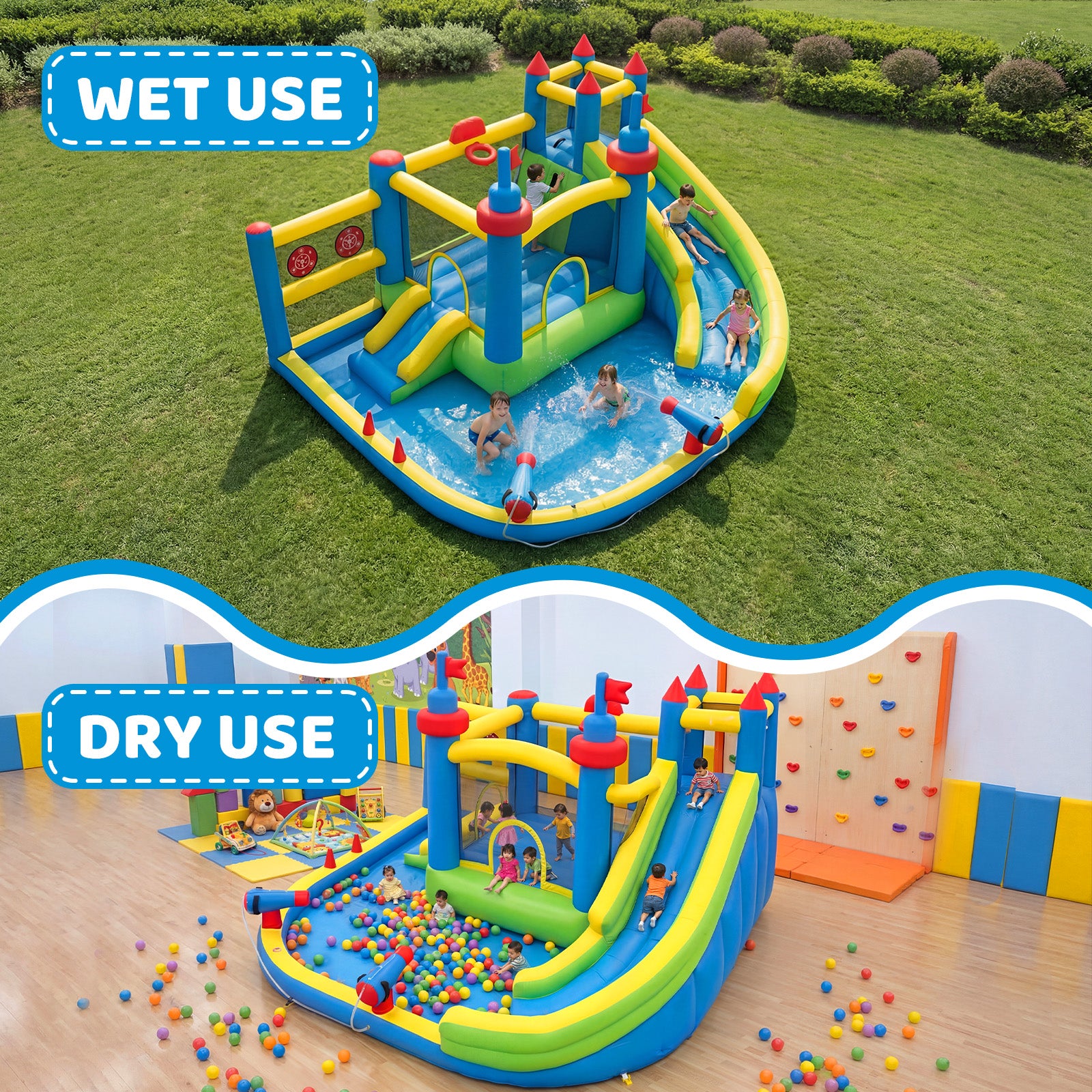 SunSwell Inflatable Water Slide for Kids Backyard with 450W Blower, Jumping Castle with Water Slide, Water Park Bounce House for Indoor and Outdoor Activities