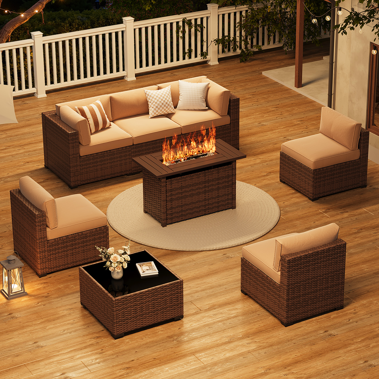 LazySunsets 7-Piece Patio Furniture Set, Wicker Rattan Outdoor Furniture with Thick Cushions, Patio Conversation Sets with Coffee Table, Outdoor Sectional Couch Sofa with Waterproof Cover