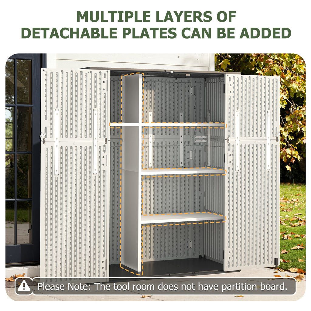 Breezestival 61 Cu.Ft Outdoor Storage Shed, Widened Outdoor Storage Cabinet Waterproof Vertical Resin Shed with Floor for Patio, Garden Tools, Pool Equipment, Easy to Assemble (White)
