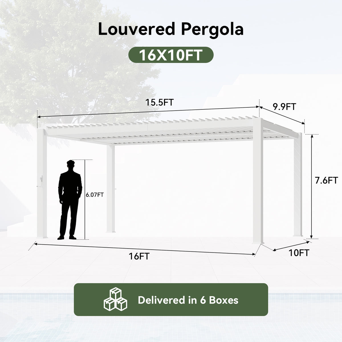 Aoxun Louvered Pergola 10x16, 3.8" x 3.8" Thickened Posts, Power Outlet With Adjustable Roofs, Built-in Drainage System and Patented Easy-Assembly Design for Patios, Backyards and Gardens, White