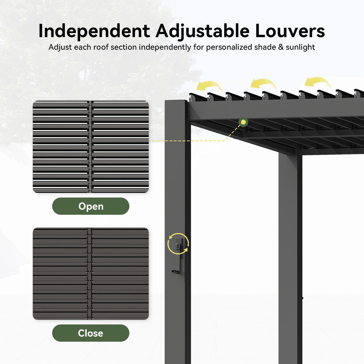Aoxun Louvered Pergola 10x20, 3.8" x 3.8" Thickened Posts, Power Outlet With Adjustable Roofs, Built-in Drainage System and Patented Easy-Assembly Design for Patios, Backyards and Gardens, Gray