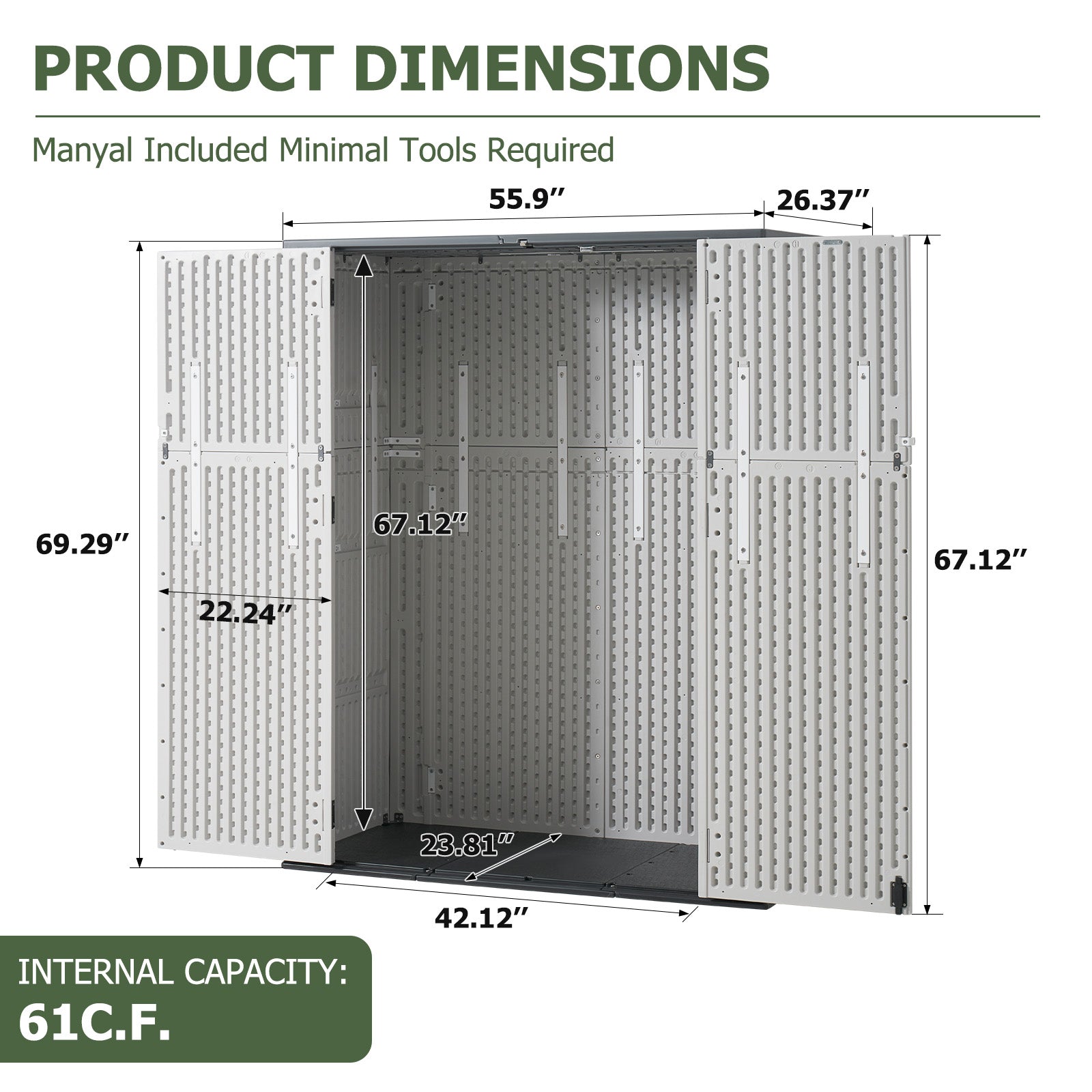Breezestival 61 Cu.Ft Outdoor Storage Shed, Widened Outdoor Storage Cabinet Waterproof Vertical Resin Shed with Floor for Patio, Garden Tools, Pool Equipment, Easy to Assemble (White)