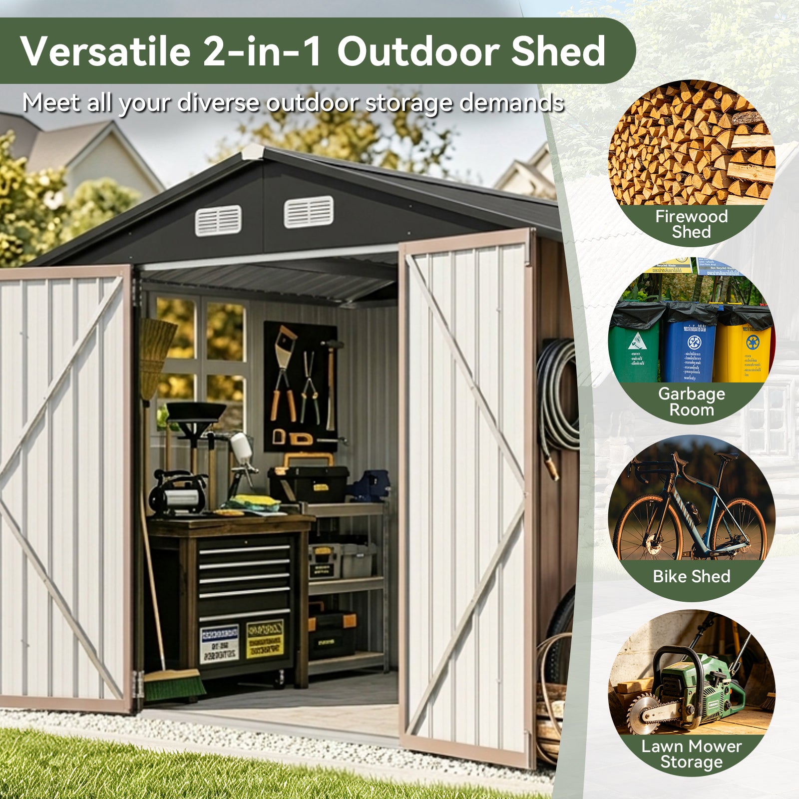 Aoxun  6x10 FT Outdoor Storage Shed Metal Lean to Sheds with Gazebo,Open Firewood Storage,Garden Shed with Lockable Doors,Sloped Roof,Windows, 2 in 1 Large Tool Shed for Patio, Backyard, Lawn