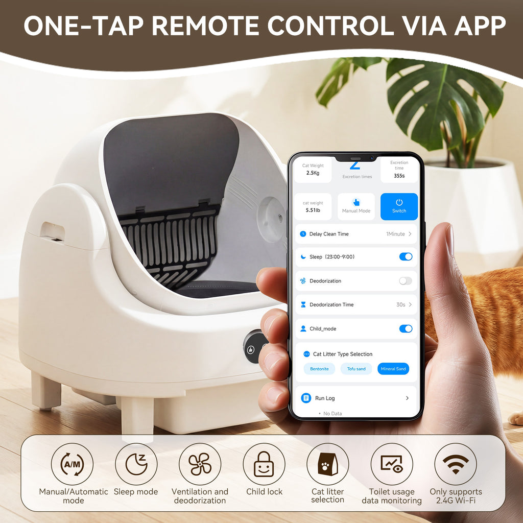 Nordivale Self Cleaning Litter Box Safety Protection and Odor Control Automatic Litter Box App Control for Cats with Cat Litter Mat, Garbage Bag ＆ Scented Box