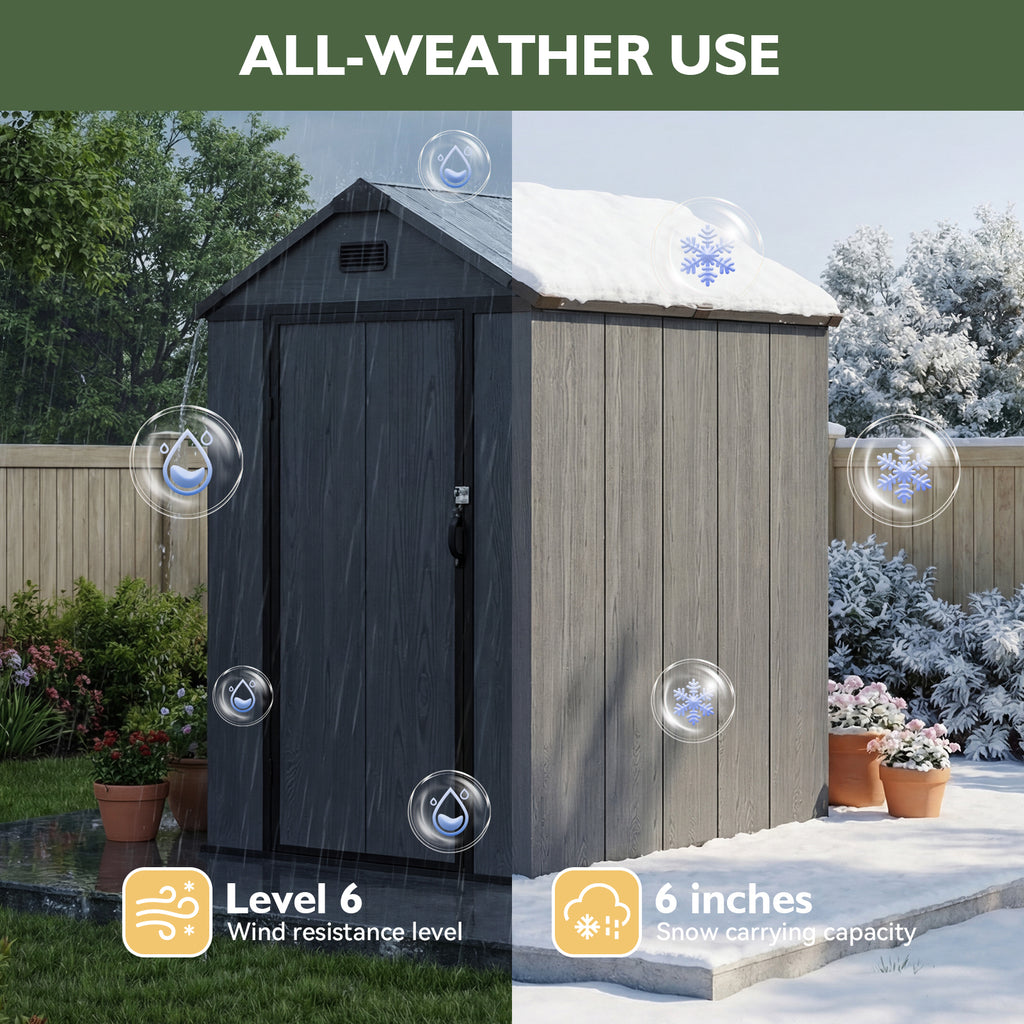 Aoxun 4×6 FT Outdoor Storage Shed, Resin Shed with Reinforced Floor, All-Weather Plastic Tool Storage with Lockable Door, Window & Vents for Garden, Patio, Bike & Garbage Can, Dark Gray