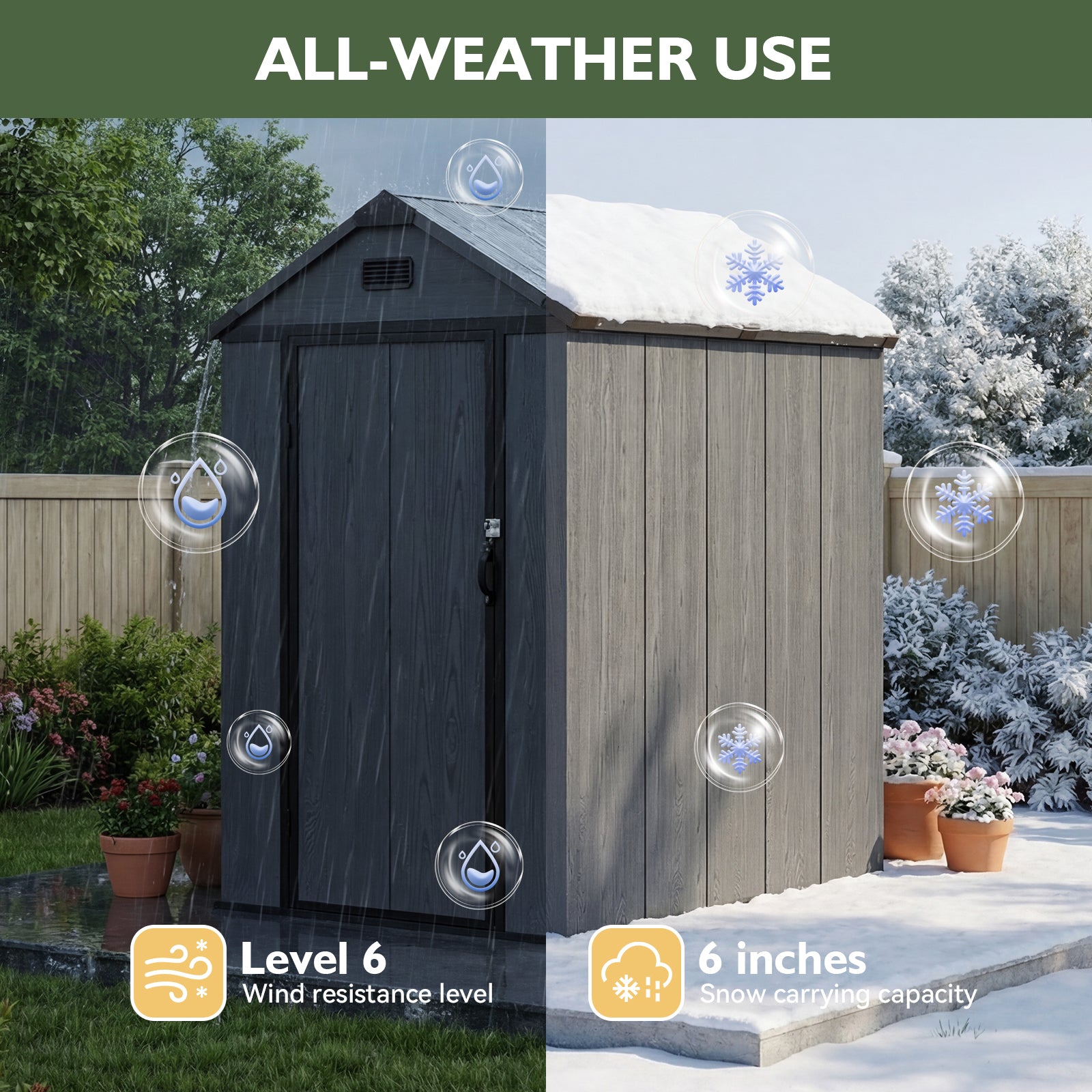 Aoxun 4×6 FT Outdoor Storage Shed, Resin Shed with Reinforced Floor, All-Weather Plastic Tool Storage with Lockable Door, Window & Vents for Garden, Patio, Bike & Garbage Can, Dark Gray
