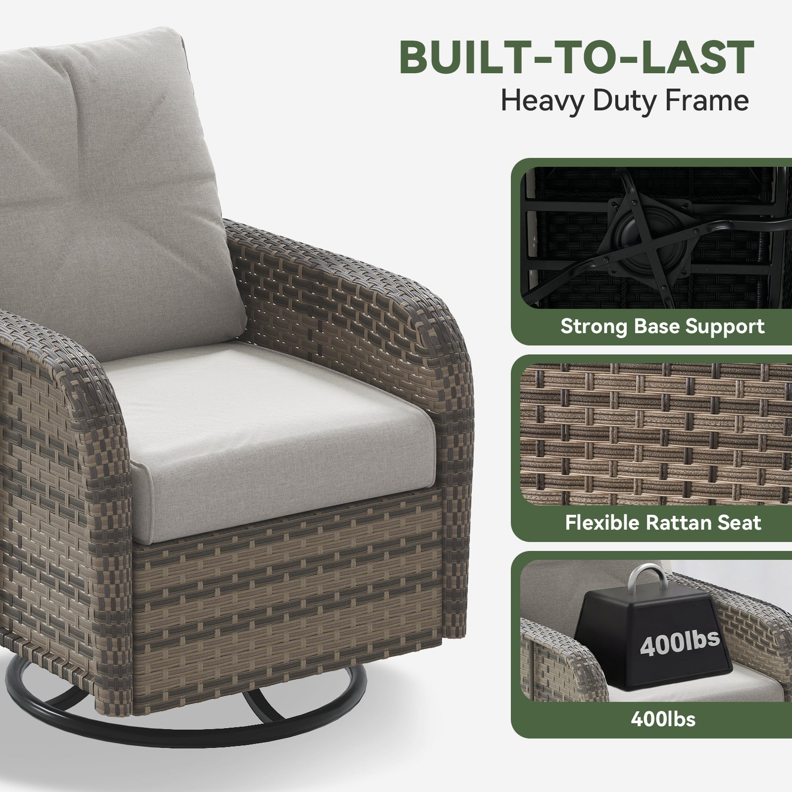 Aoxun Patio Furniture Set, Wicker Rattan Outdoor Sectional Sofa with High Back Swivel Rocker Chairs, Outdoor Patio Furniture Set