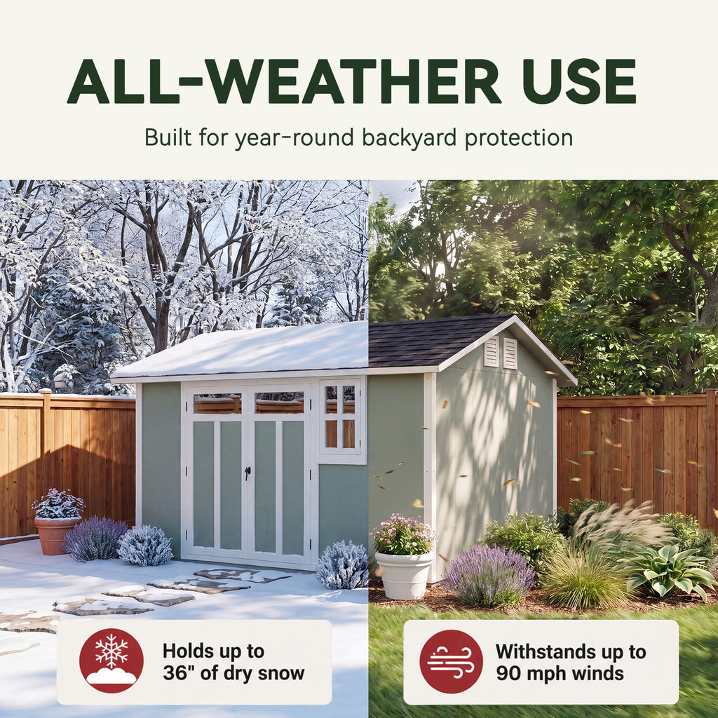 Aoxun 10x12FT Wooden Storage Shed, Premium Cedar Wood Frame