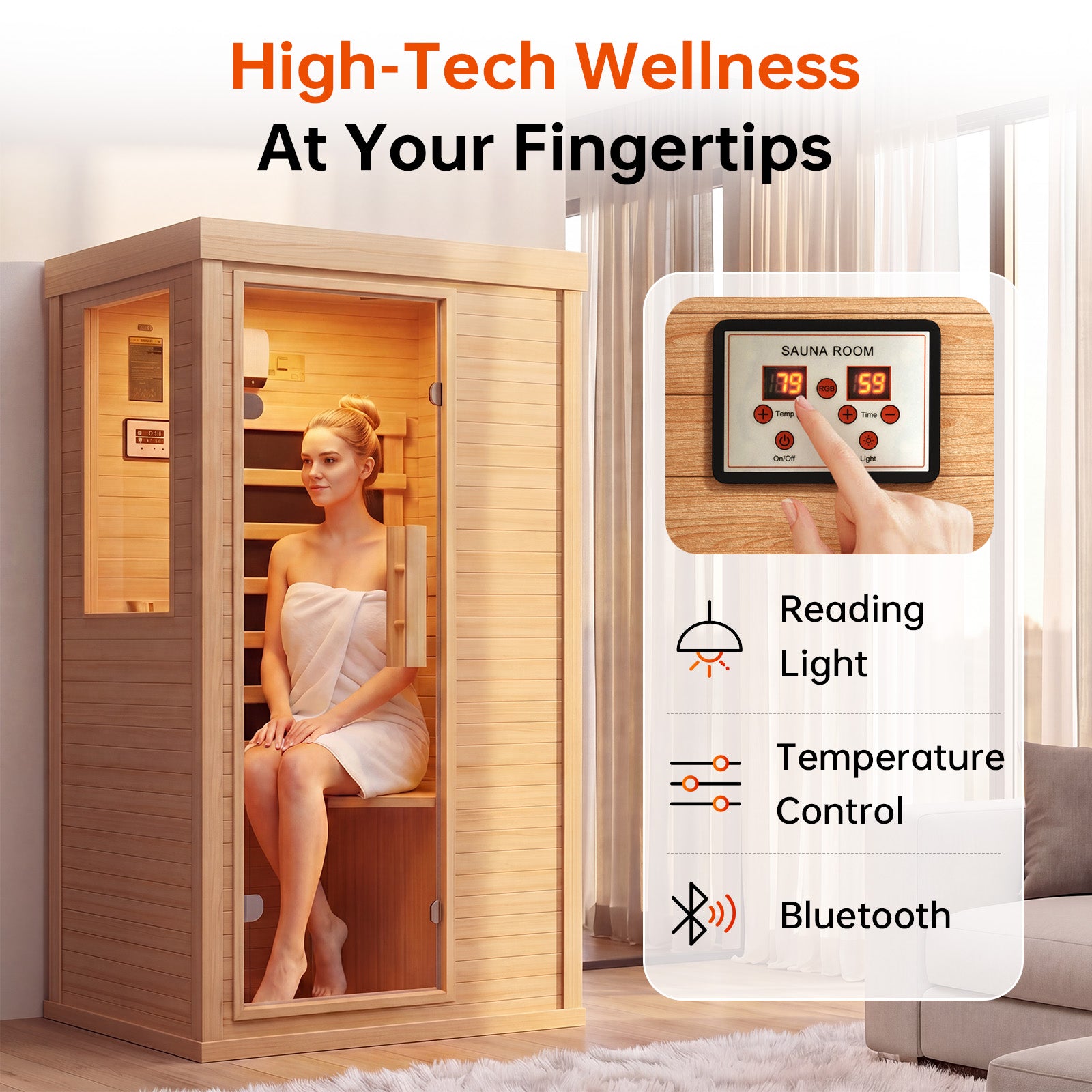 Aoxun Infrared Sauna for Home, 1 Person Indoor Dry Sauna Room, Hemlock, Reading Light, Low EMF Far Infrared, Blutooth Speakers, 32.67"x 27.55"x 59.44"