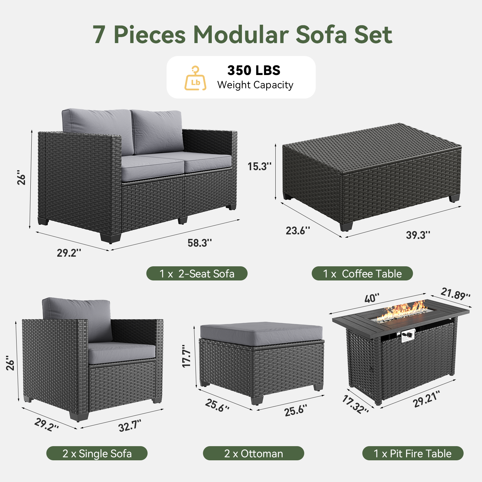 Aoxun Patio Furniture Set with Fire Pit Table, 6 Seats Outdoor Furniture Set with Wicker Ottomans, Rattan Outdoor Sectional Sofa with Thickened Cushion & Waterproof Cover Navy Blue