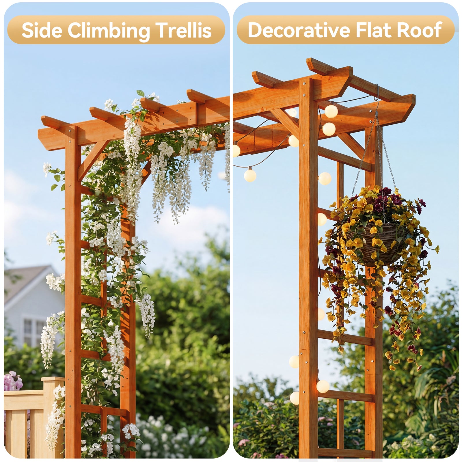 Aoxun 85" Wooden Garden Arbor, Wedding Arbor Arch for Ceremony, Arch Trellis for Climbing Plant Outdoor, Pergola Archway Decor for Garden, Backyard and Lawn, Brown