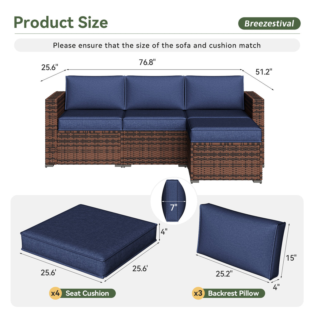 Breezestival Replacement Cushions for Outdoor Furniture, 7-Piece Outdoor Cushions for Patio Furniture, Deep Seat, Waterproof & Fade Resistant Couch Cushion for 4-Seat Patio Conversation Sets, Grey