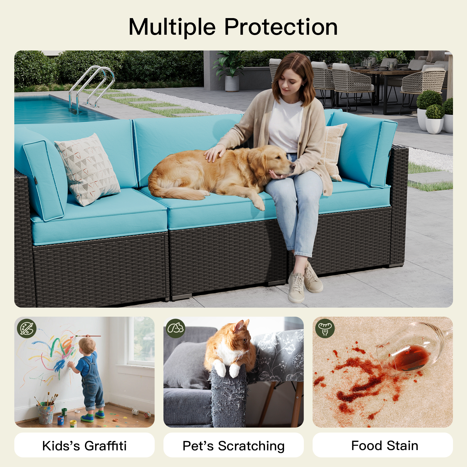 Breezestival Patio Furniture Replacement Cushions for Outdoor Furniture Set of 4, Thick Patio Sofa Cushions for Outdoor Furniture, 9-Piece Splashproof Fade Resistant Cushions for Outdoor Couch