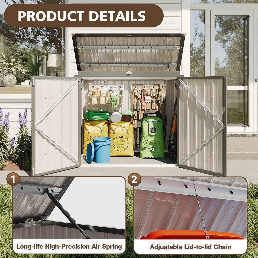 50 Cu. Ft Outdoor Trash Can Shed with Pneumatic Support Rod, 5x2.6 Ft Outdoor Storage Shed w/Lockable Doors & Waterproof Lid Chain,Ideal for 2 Trash Bins for Patio/Garden/Backyard