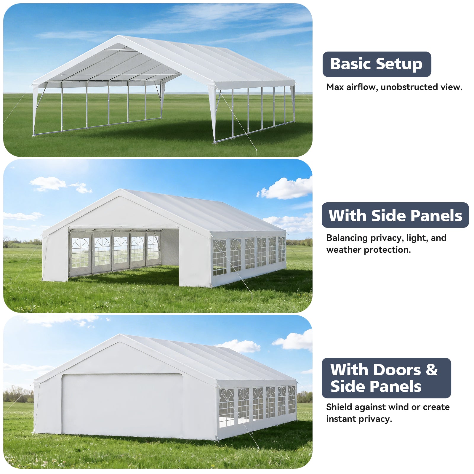 Binplax Party Tent 40x20 Canopy Heavy Duty, Waterproof Outdoor Event Tent with Removable Sidewalls & Roll-Up Door, Portable Carport for Wedding, BBQ, Camping, Birthday Party