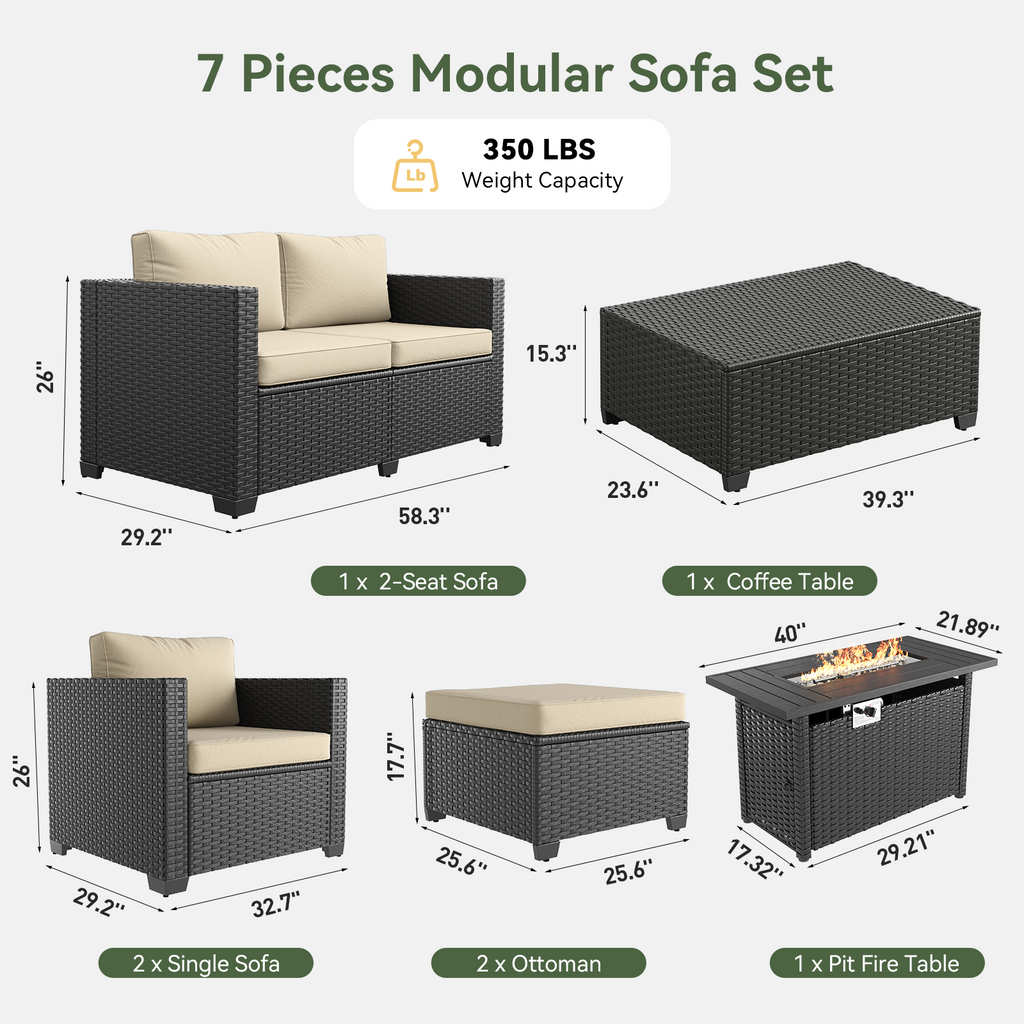 Aoxun Patio Furniture Set with Fire Pit Table, 6 Seats Outdoor Furniture Set with Wicker Ottomans, Rattan Outdoor Sectional Sofa with Thickened Cushion & Waterproof Cover Navy Blue