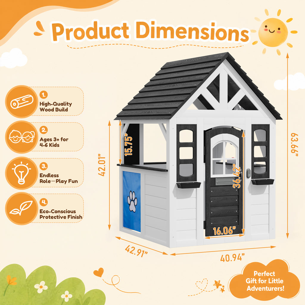 Aoxun Kids Outdoor Playhouse with Play Kitchen,Wooden Play House Playset Outdoor for Kids with Pet Door,Snack Bar,Doorbell, Flower Pots,Stove,Sink,Clock,Toddler Outside Playground for Garden,Backyard