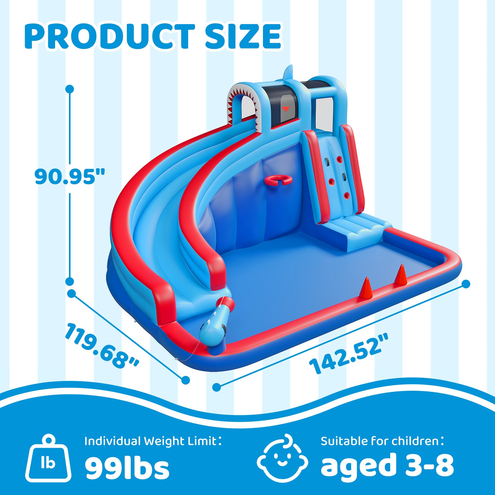 5 in 1n Inflatable Bounce House for Kids with Water Slide, Climbing Wall, Splash Pool, Water Cannon, Basketball Rim, with 450W Blower, for Indoor and Outdoor Activities