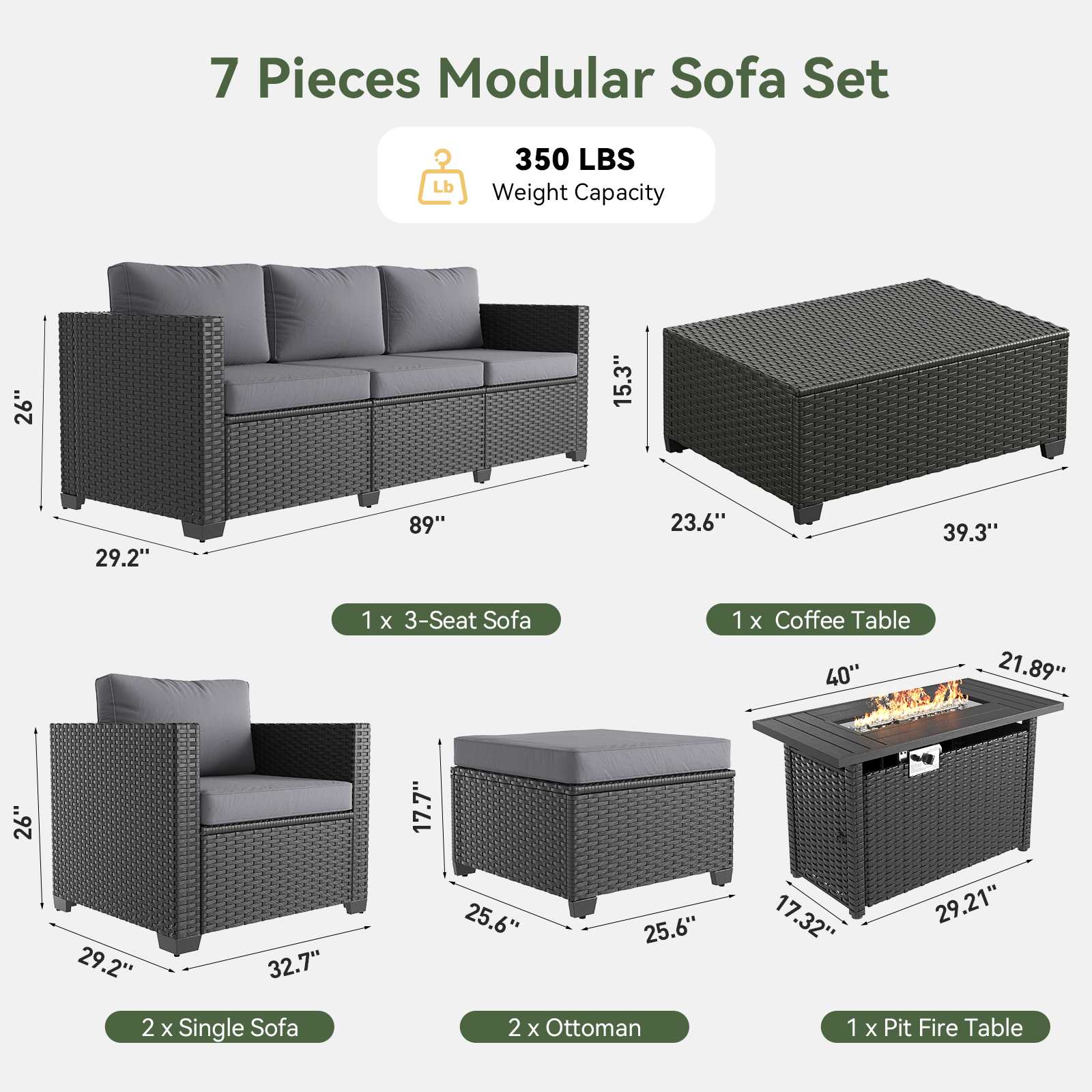 Aoxun Patio Furniture Set with Fire Pit Table, 6 Seats Outdoor Furniture Set with Wicker Ottomans, Rattan Outdoor Sectional Sofa with Thickened Cushion & Waterproof Cover Navy Blue
