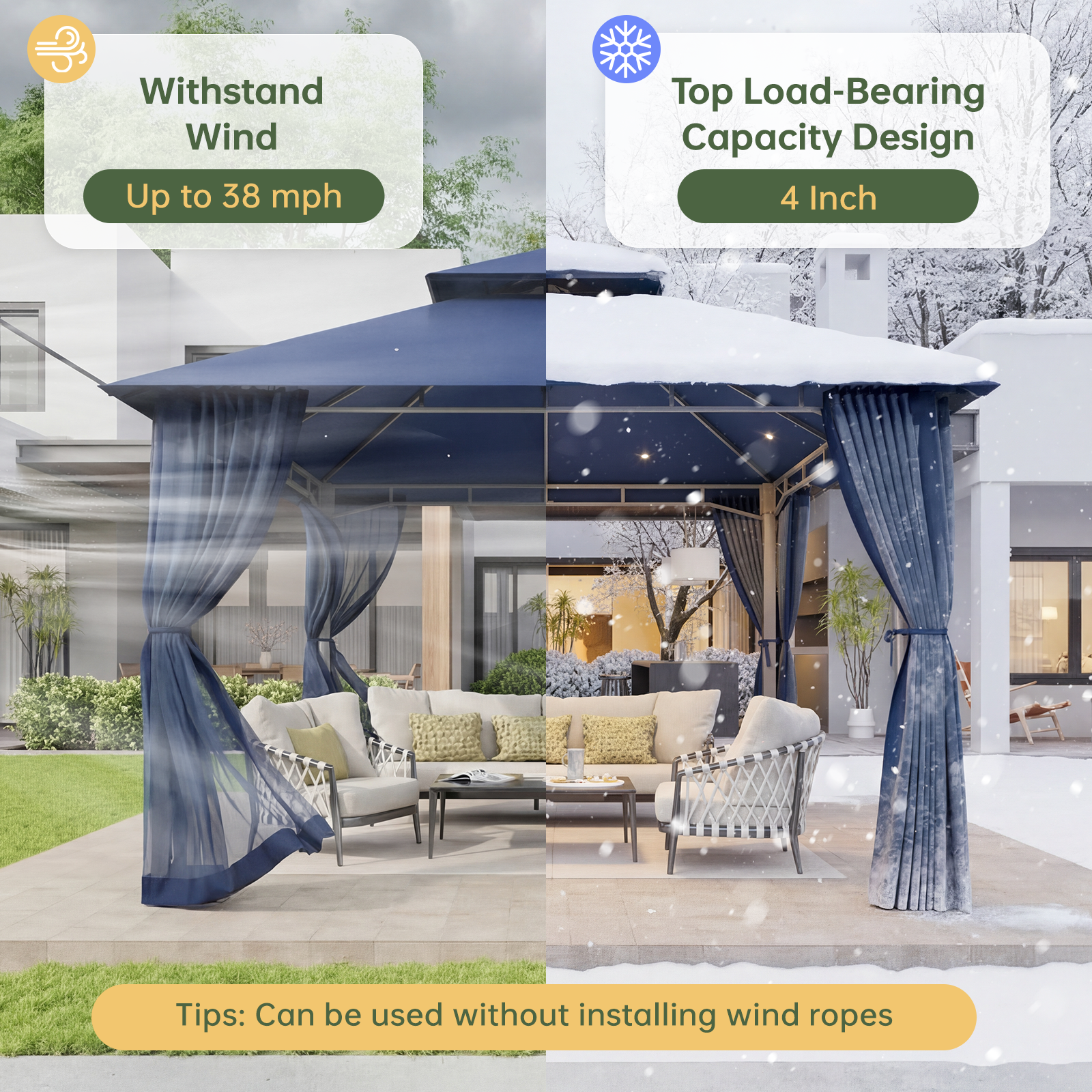 Aoxun 12x10 Gazebo with Double Roof & Mosquito Netting Outdoor Heavy-Duty Party Tent, Patio Tent with Zipper Screens - Backyard Garden Lawn Shelter Includes Wind Ropes Expansion Bolts, Gray