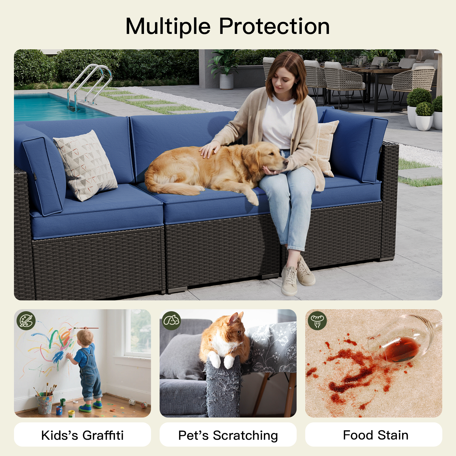 Breezestival Patio Furniture Replacement Cushions for Outdoor Furniture Set of 4, Thick Patio Sofa Cushions for Outdoor Furniture, 9-Piece Splashproof Fade Resistant Cushions for Outdoor Couch