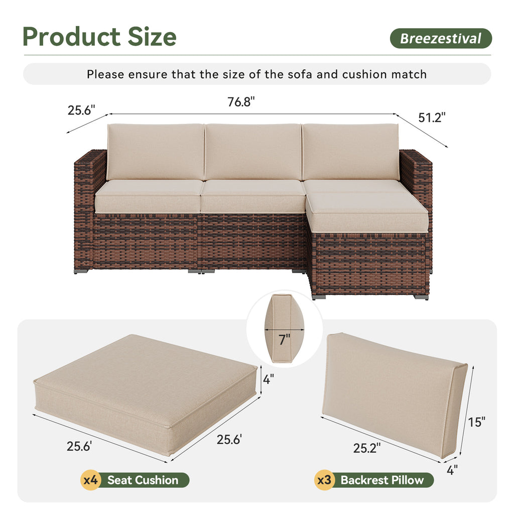 Breezestival Replacement Cushions for Outdoor Furniture, 7-Piece Outdoor Cushions for Patio Furniture, Deep Seat, Waterproof & Fade Resistant Couch Cushion for 4-Seat Patio Conversation Sets, Grey
