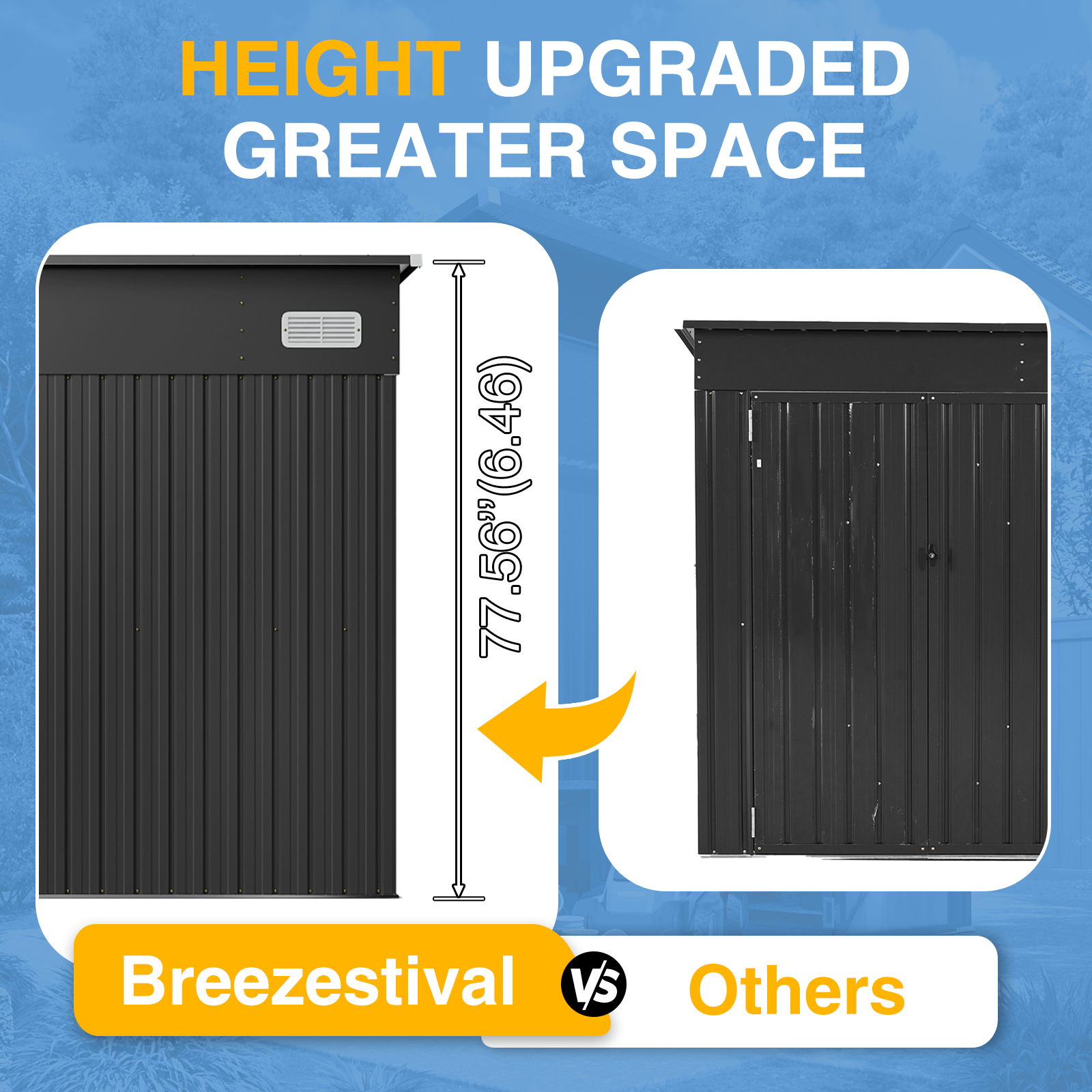 Breezestival 8'x12' Outdoor Lean to Storage Shed with Triple Doors Utility Galvanized Steel Sheds for Vertical Storage, Dual Lock Metal Shed with Sloped Roof for Mower,Bike,Garden Tools (Black)