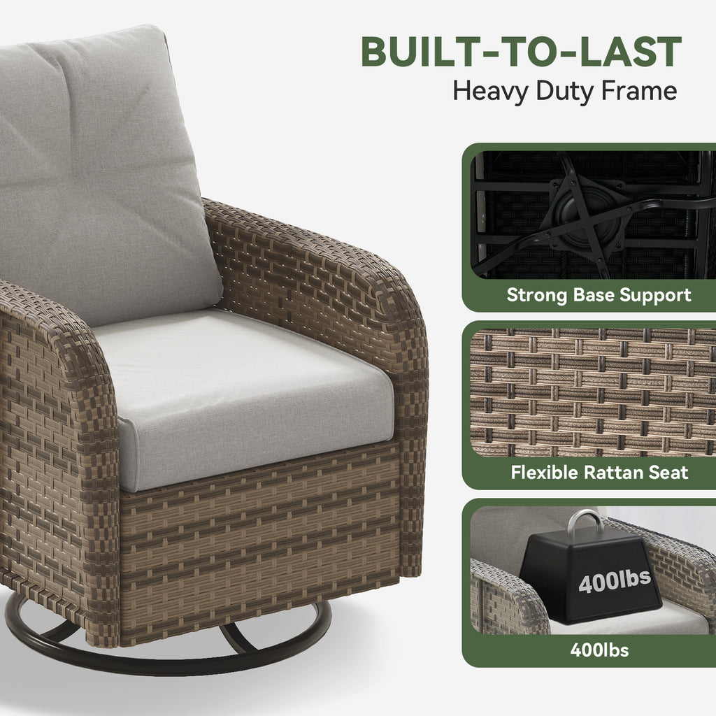 Aoxun Patio Furniture Set, Wicker Rattan Outdoor Sectional Sofa with High Back Swivel Rocker Chairs, Outdoor Patio Furniture Set