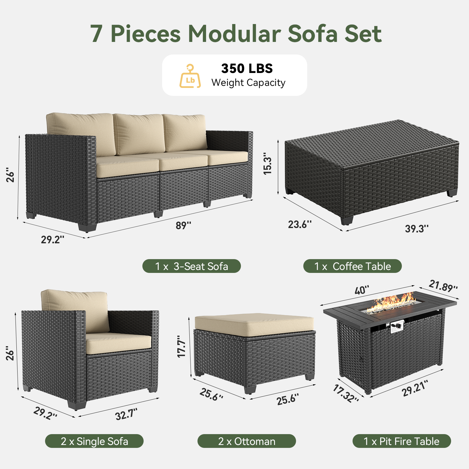 Aoxun Patio Furniture Set with Fire Pit Table, 6 Seats Outdoor Furniture Set with Wicker Ottomans, Rattan Outdoor Sectional Sofa with Thickened Cushion & Waterproof Cover Navy Blue
