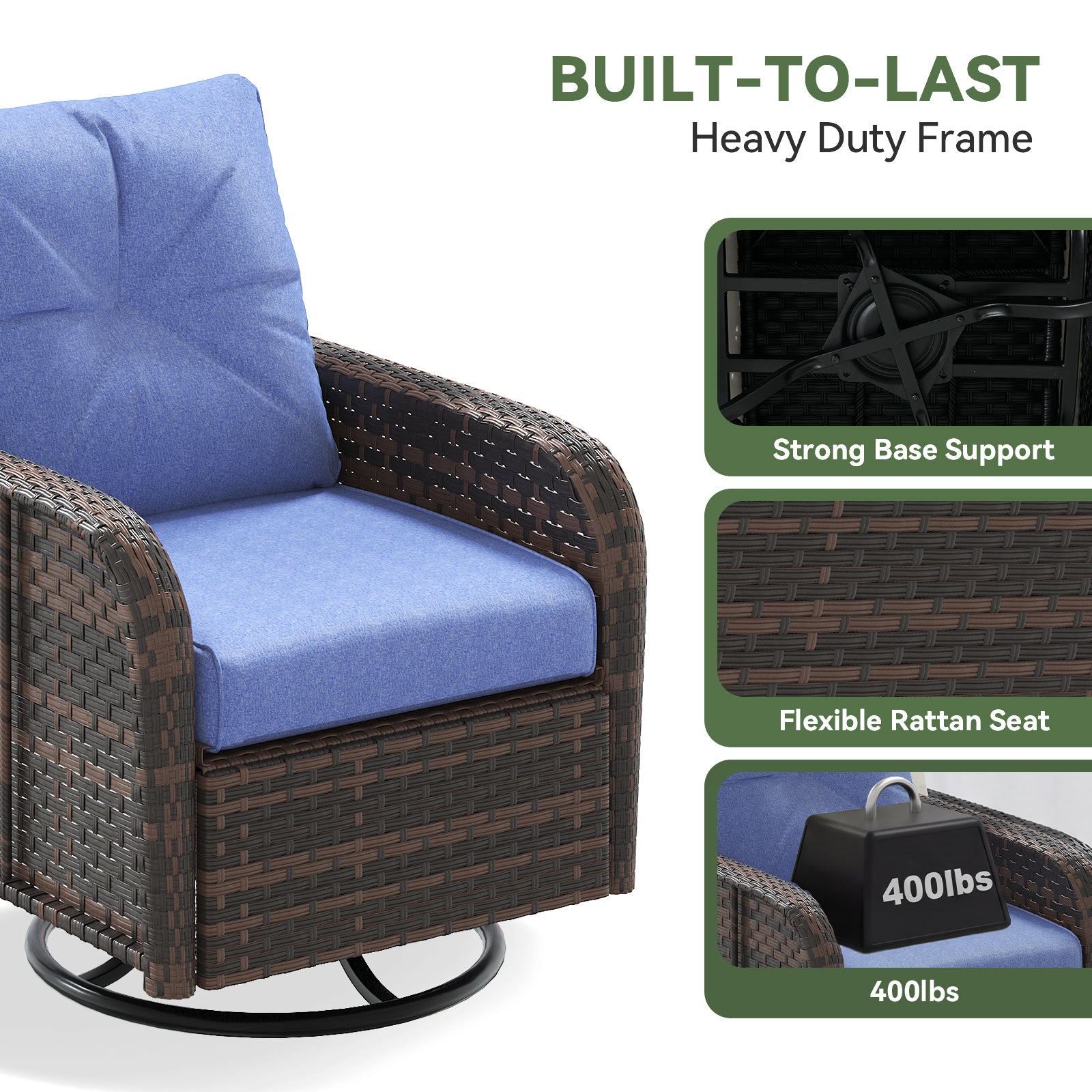 Aoxun Patio Furniture Set, Wicker Rattan Outdoor Sectional Sofa with High Back Swivel Rocker Chairs, Outdoor Patio Furniture Set
