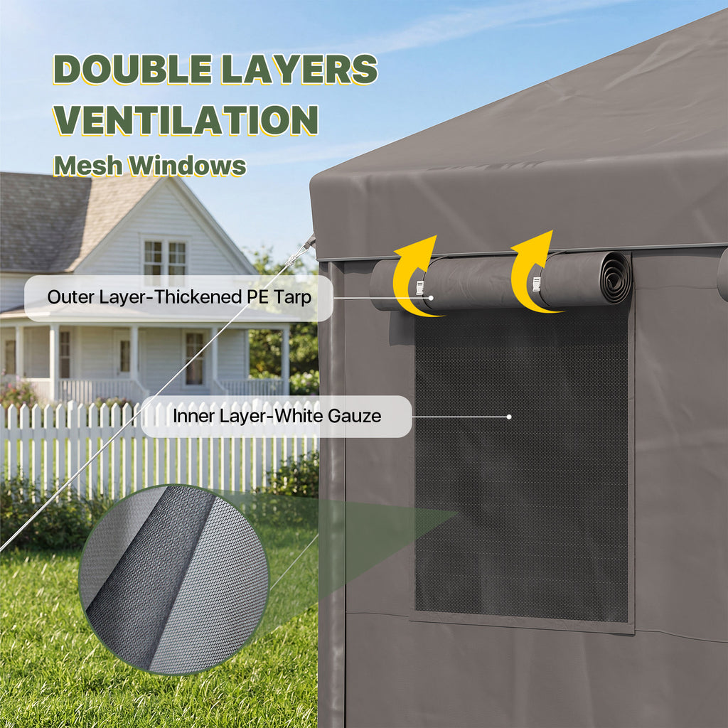 Aoxun Carport 12X20 ft Heavy Duty Carport with Roll-up Windows, Portable Garage Car Canopy with Removable Sidewalls & Doors for Car, Truck, SUV, Boat, Grey