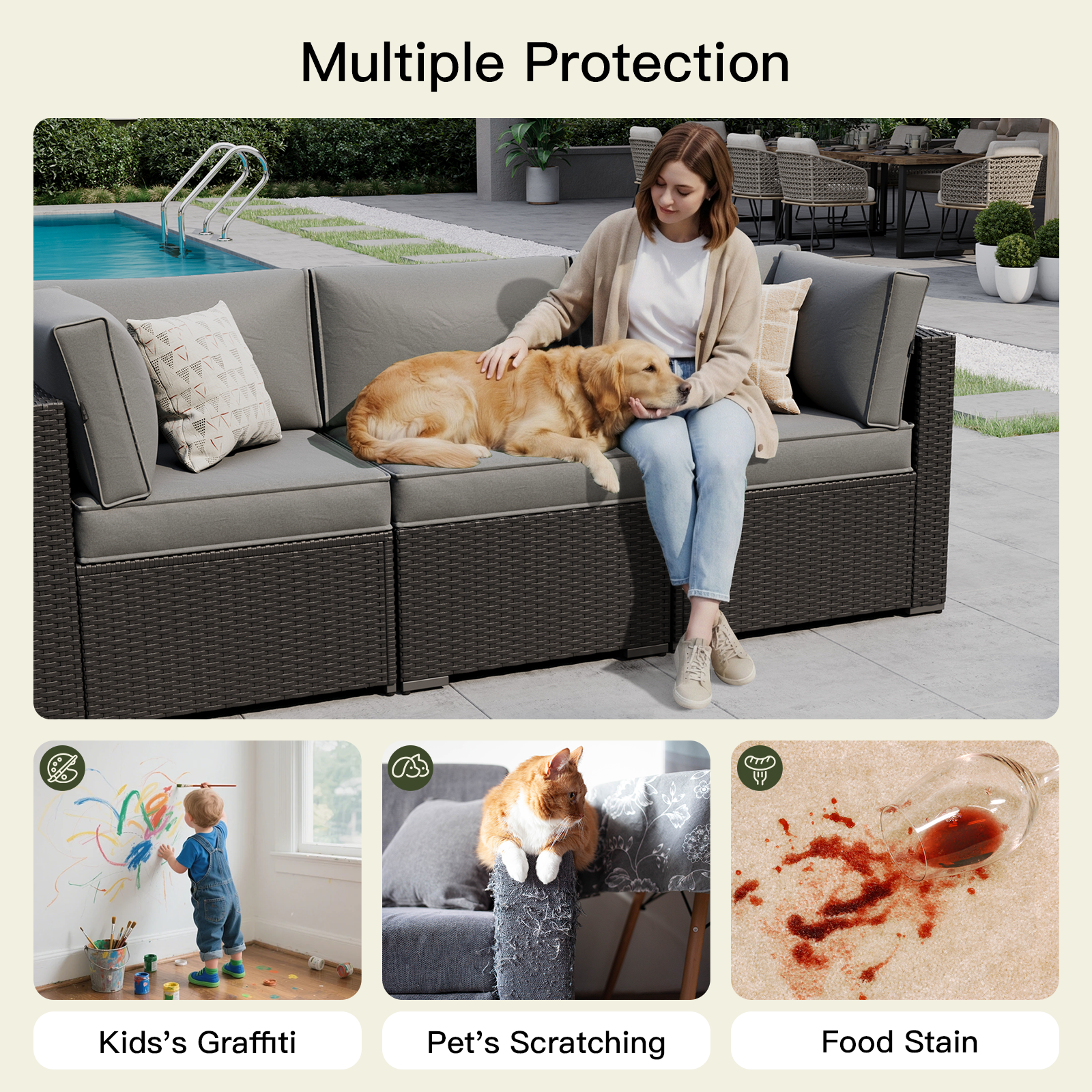 Breezestival Patio Furniture Replacement Cushions for Outdoor Furniture Set of 4, Thick Patio Sofa Cushions for Outdoor Furniture, 9-Piece Splashproof Fade Resistant Cushions for Outdoor Couch
