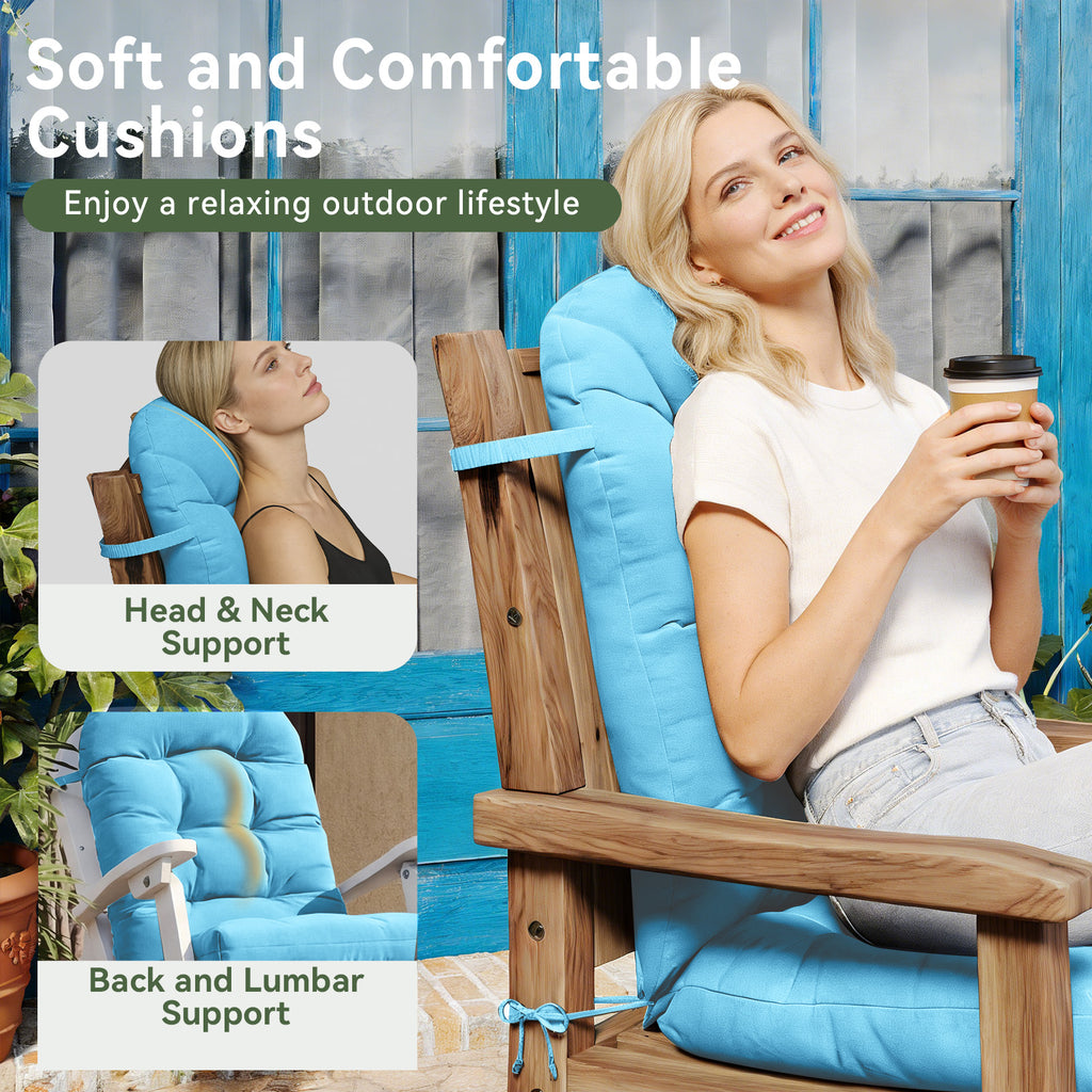 Aoxun Adirondack Chair Cushion, Indoor/Outdoor Rocking Chair Cushion with Ties, Thickened High Back Patio Chair Cushions with High Elasticity PP Cotton Water-Resistant, 2-Pack, Grey